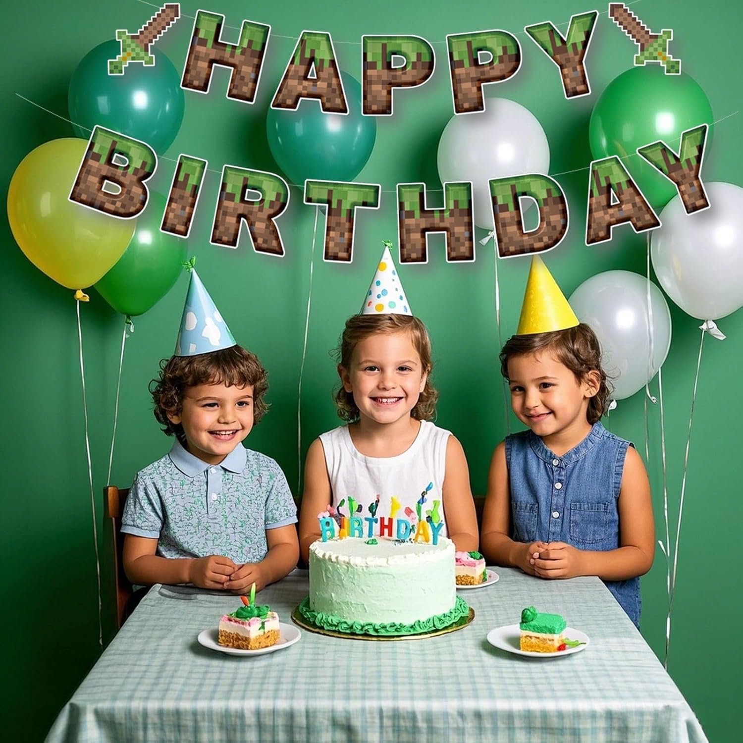 Pixel Birthday Decorations Happy Birthday Banner Mining Theme Party Supplies
