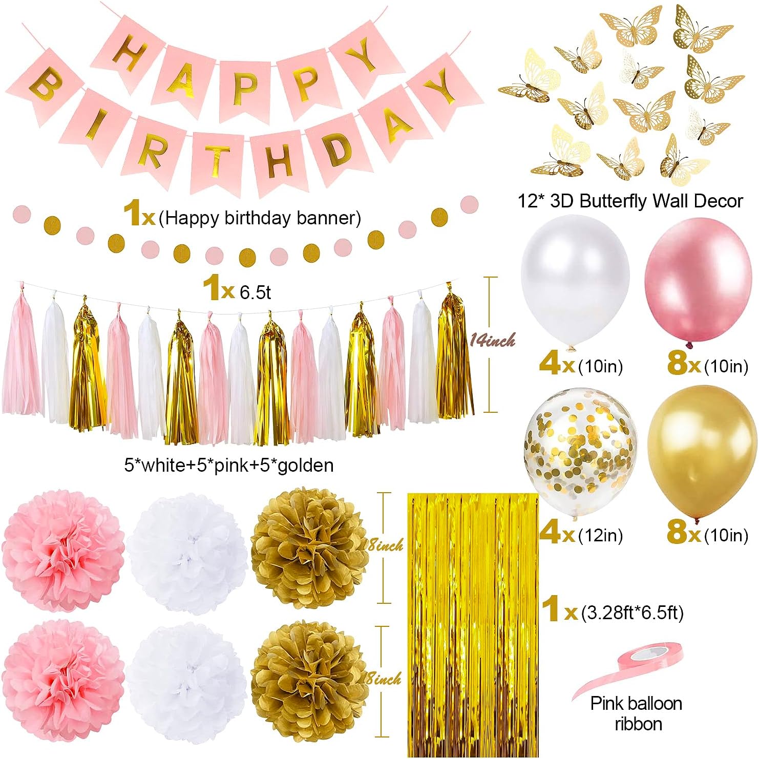 Pink and Gold Birthday Decorations for Women