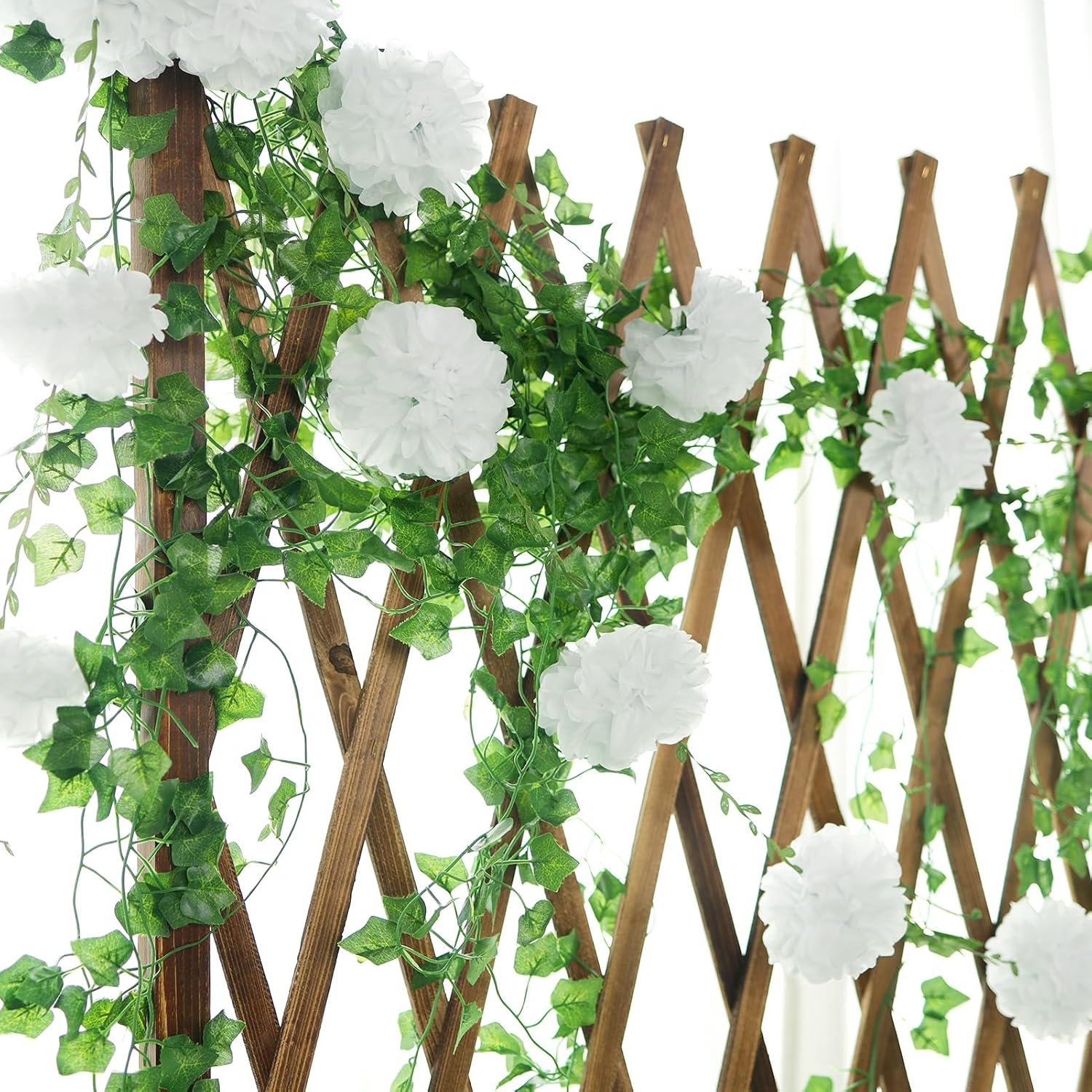 Homarkable Tissue Paper Pom Pom Garland with Green Leaves