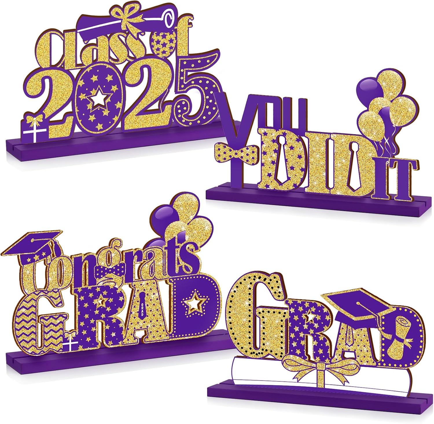 4 Piece Wooden Class of 2025 Graduation Centerpieces