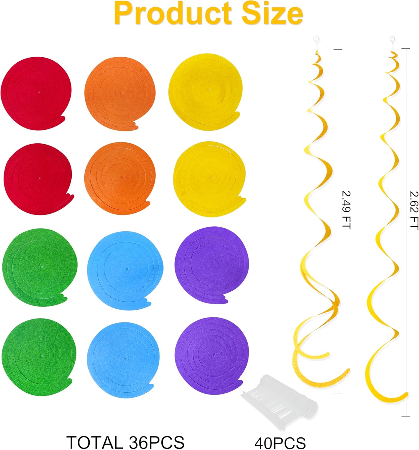 36 Pcs Rainbow Felt Swirl Streamer Ceiling Decorations