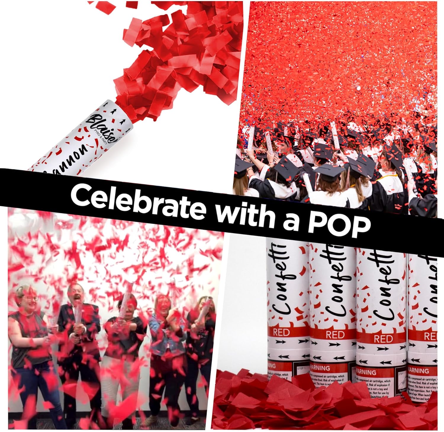 Blaise Pyro Party Red Confetti Poppers 6 Pack