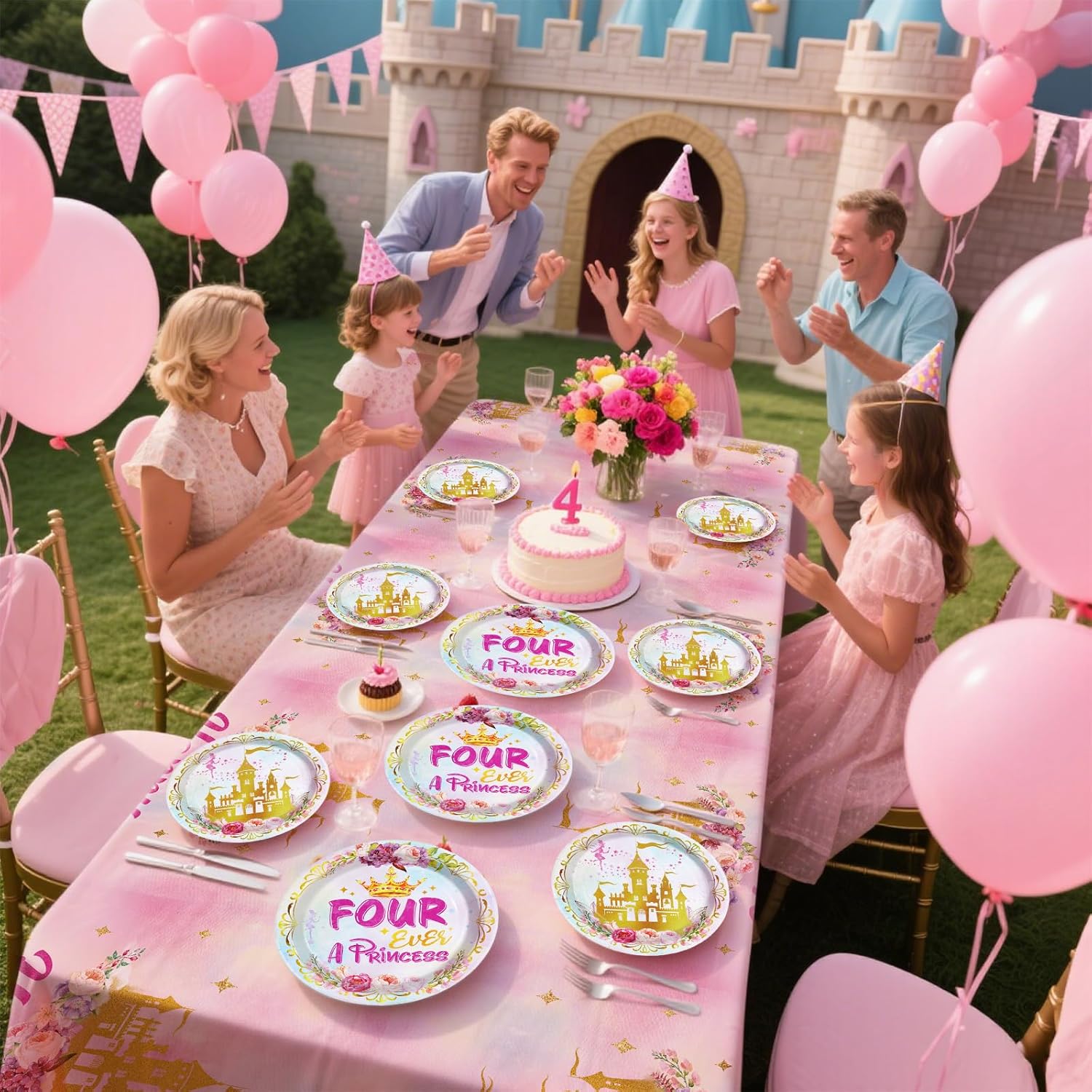 98 Pcs Princess Birthday Party Set Plates Napkins Tableware for 24 Guests