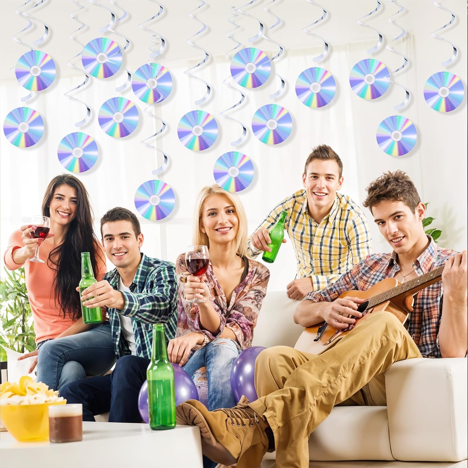 Y2K 90s Retro Party Decorations CD Swirls Hanging Streamers