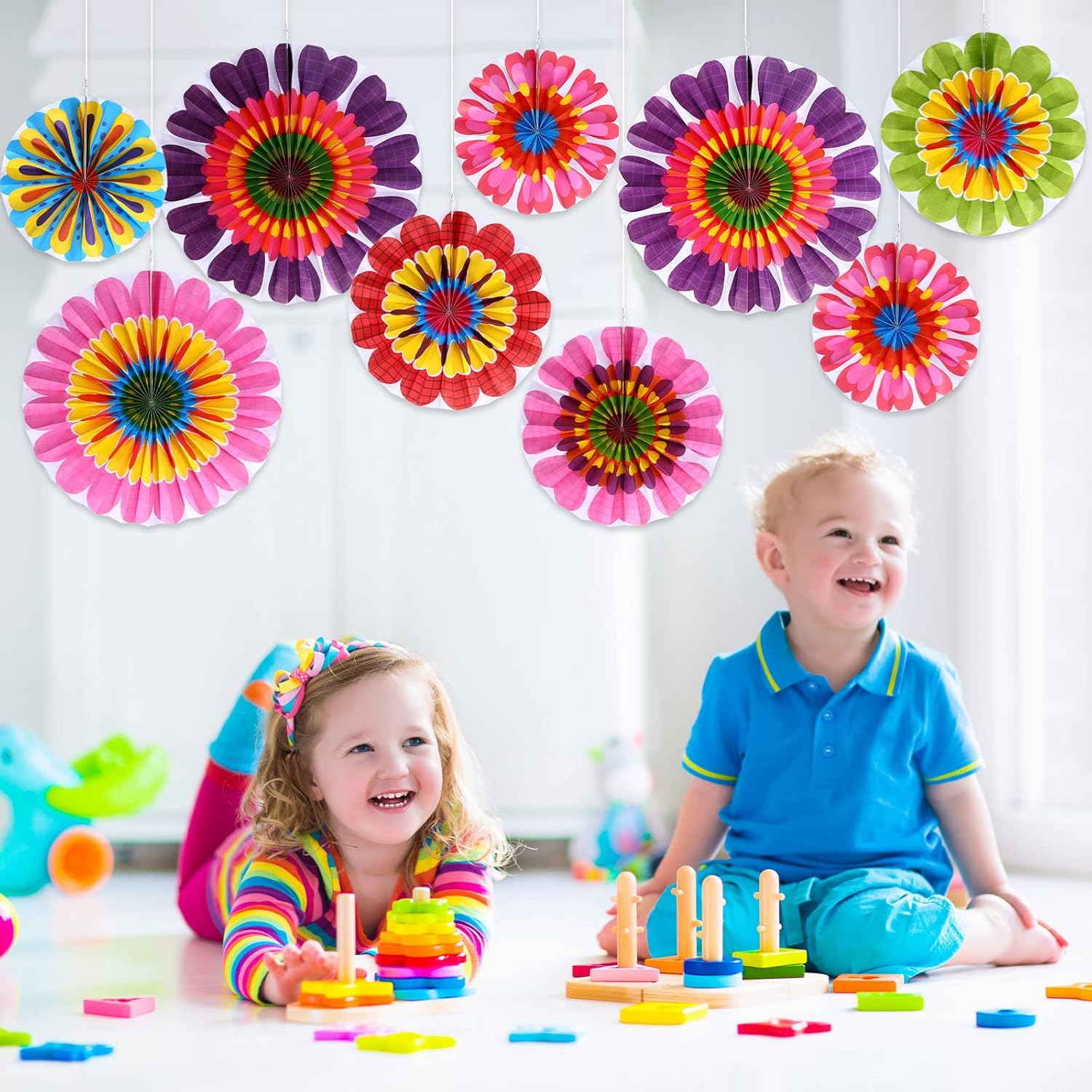 Outus Spring Flower Fan Decorations 9 Pcs Set