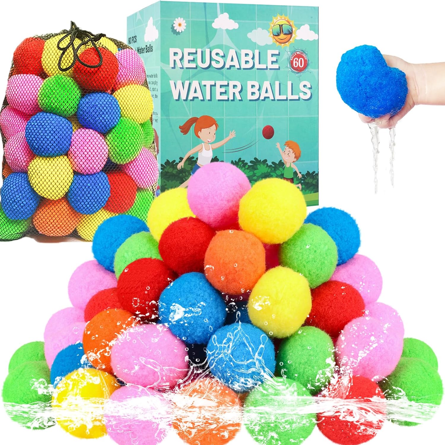 60 Pcs Reusable Water Balls for Pool and Backyard Fun