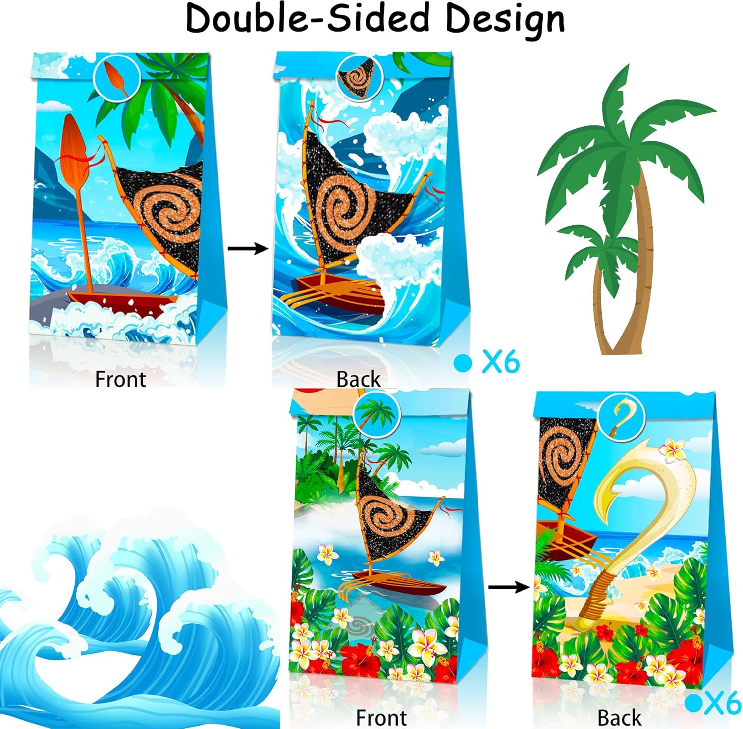 JeVenis Moana Party Favor Bags for Birthday Events
