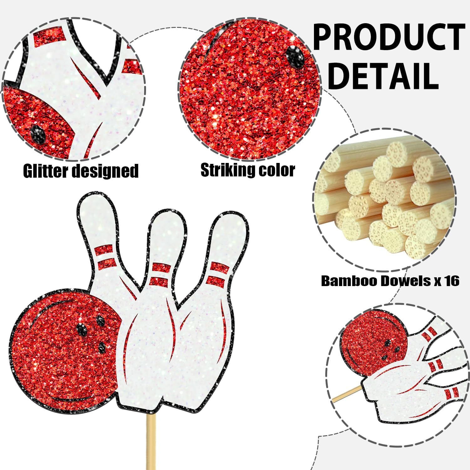 Bowling Party Centerpiece Sticks 16PCS Glitter Decorations