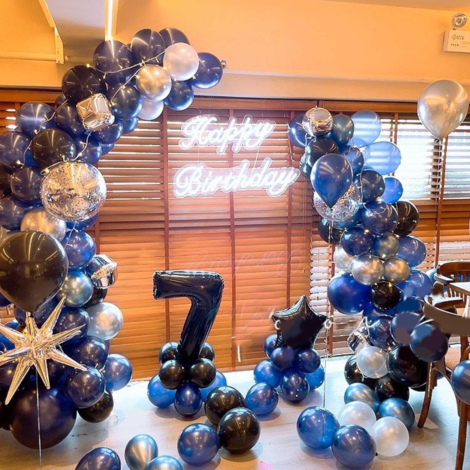 60 Pcs Blue Silver Balloons Party Decor Set