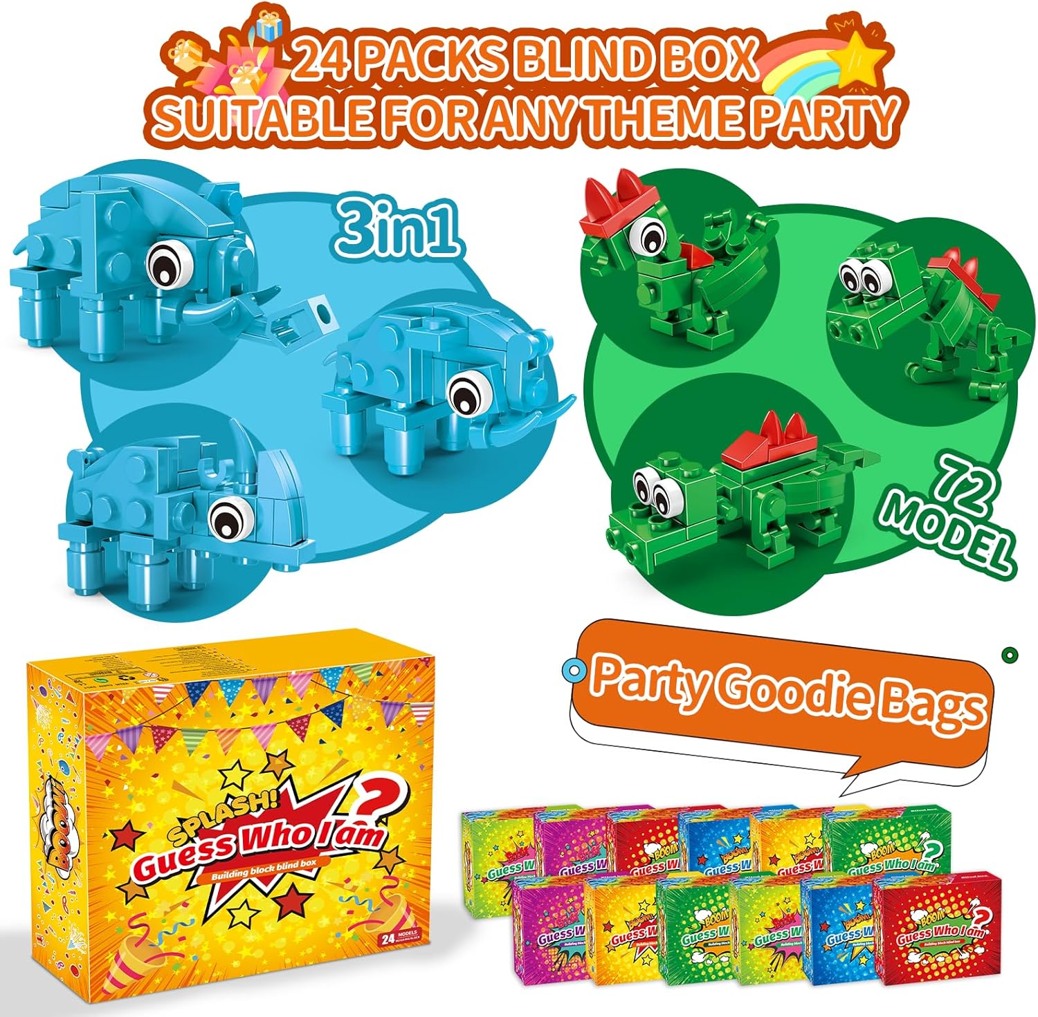 24 Pack 72 Animal 3in1 Building Block Toy Set