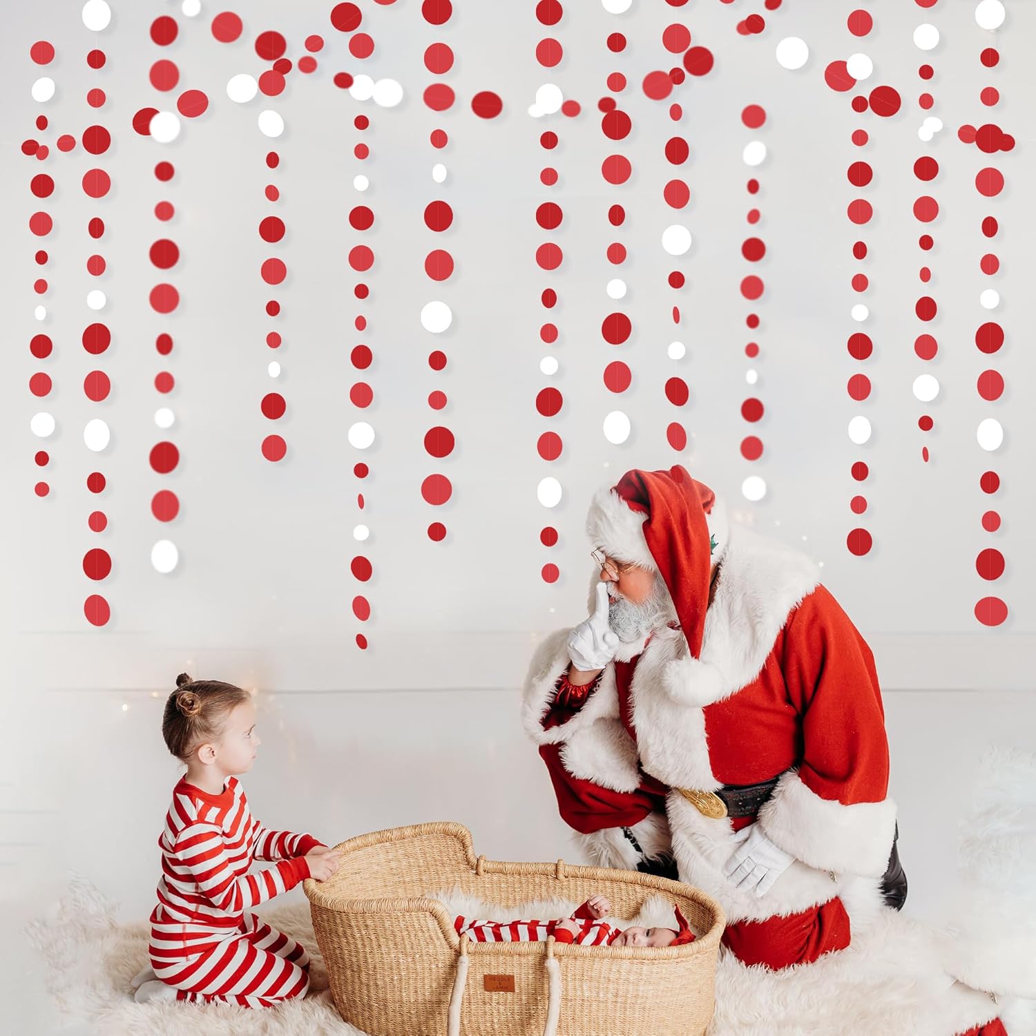 46 Ft Red and White Polka Dot Garland for Parties