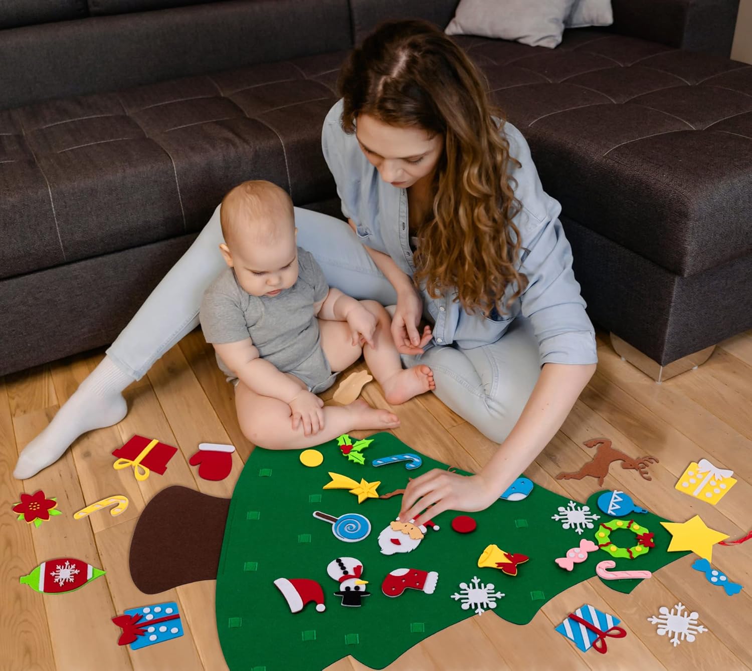 Jollylife 3ft DIY Felt Christmas Tree Set with Snowman Advent Calendar