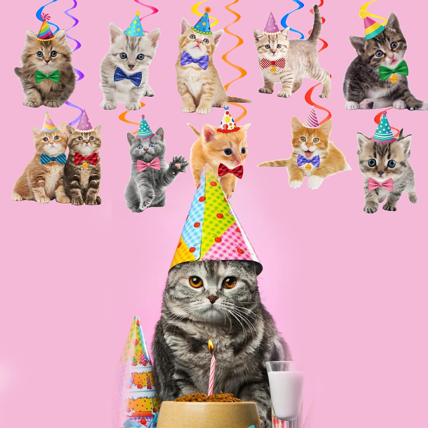 20Pcs Cat Themed Hanging Swirl Decorations