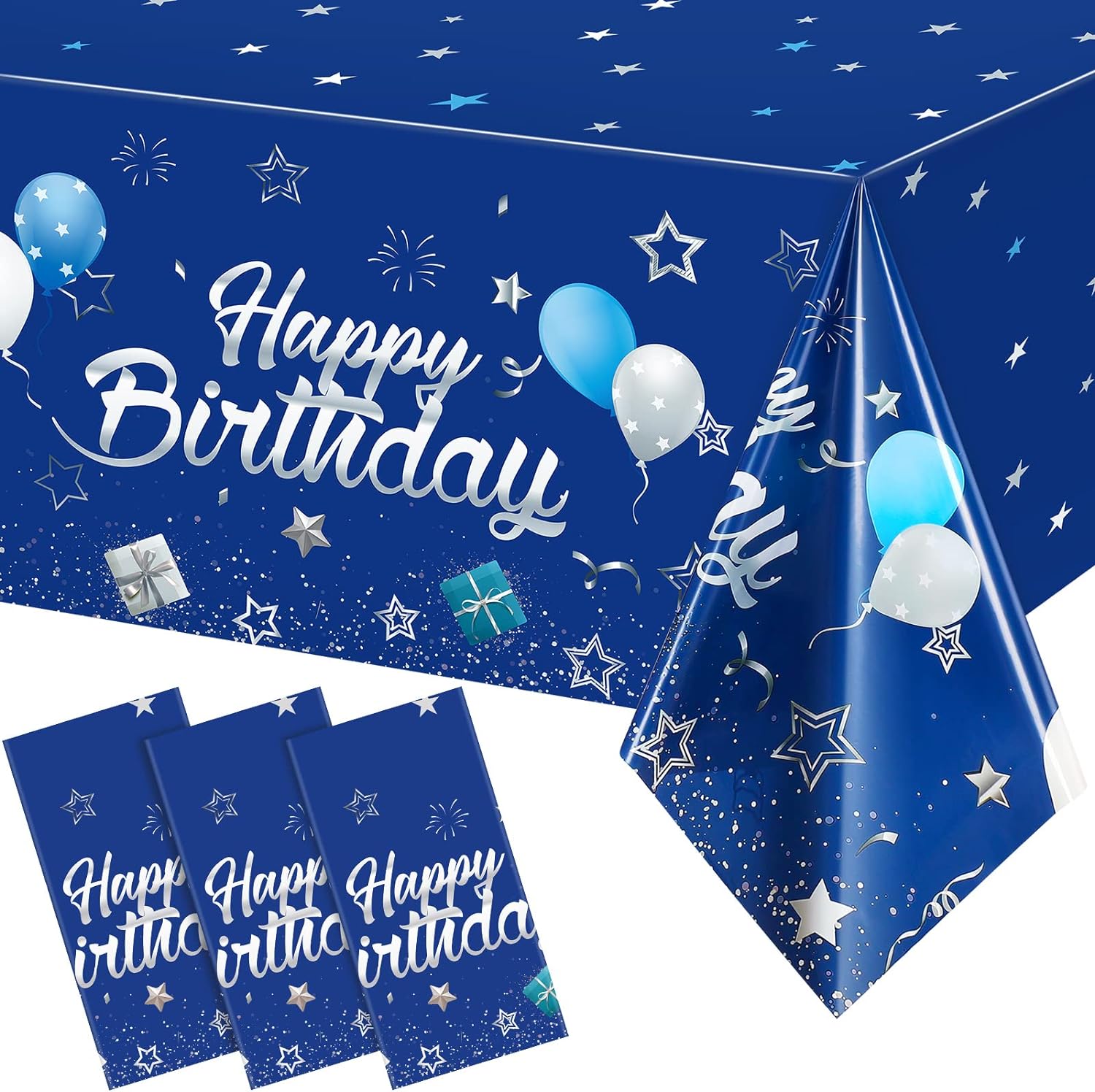 Tegeme Navy Blue Starry Confetti Table Covers - 3 Pack for Birthday Parties