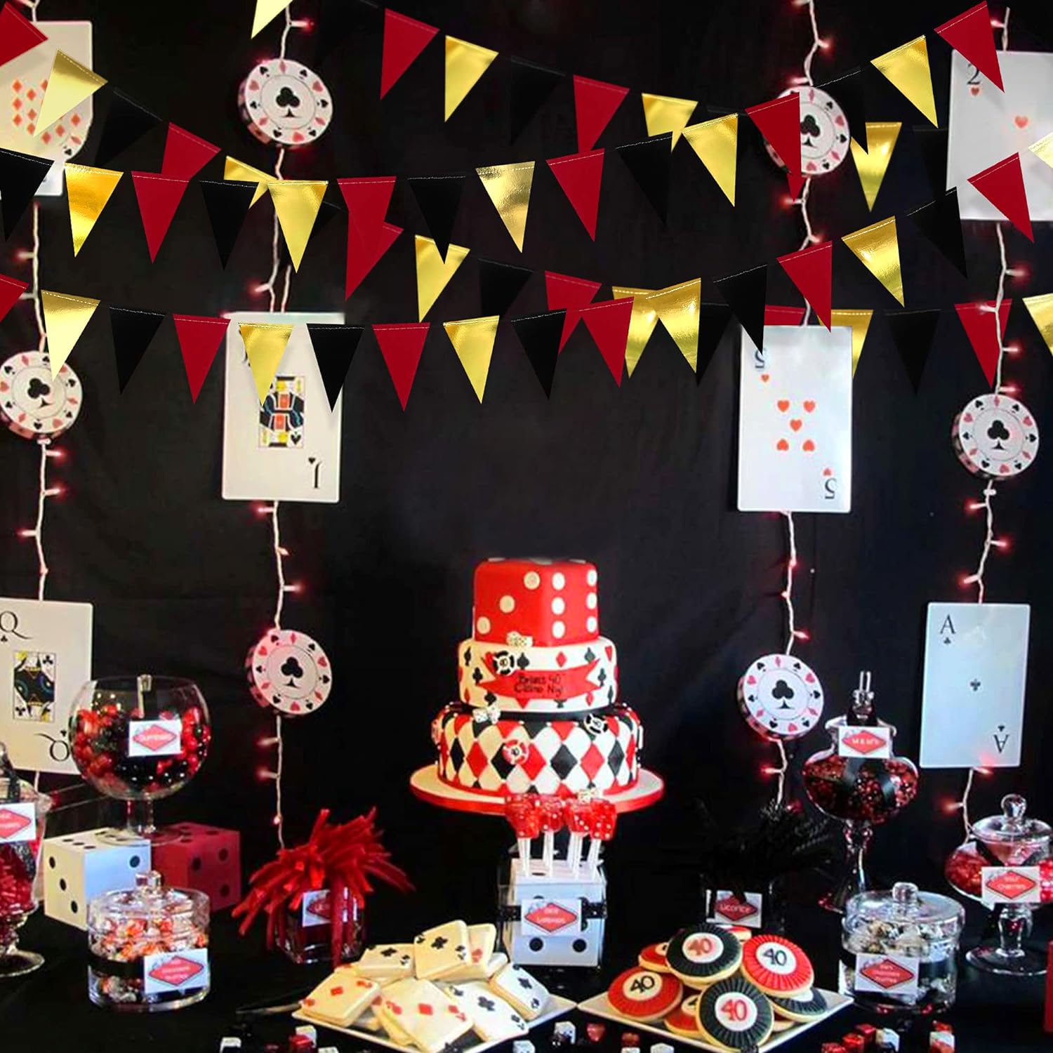 30 Ft Red Black Gold Party Banner Garland Decor