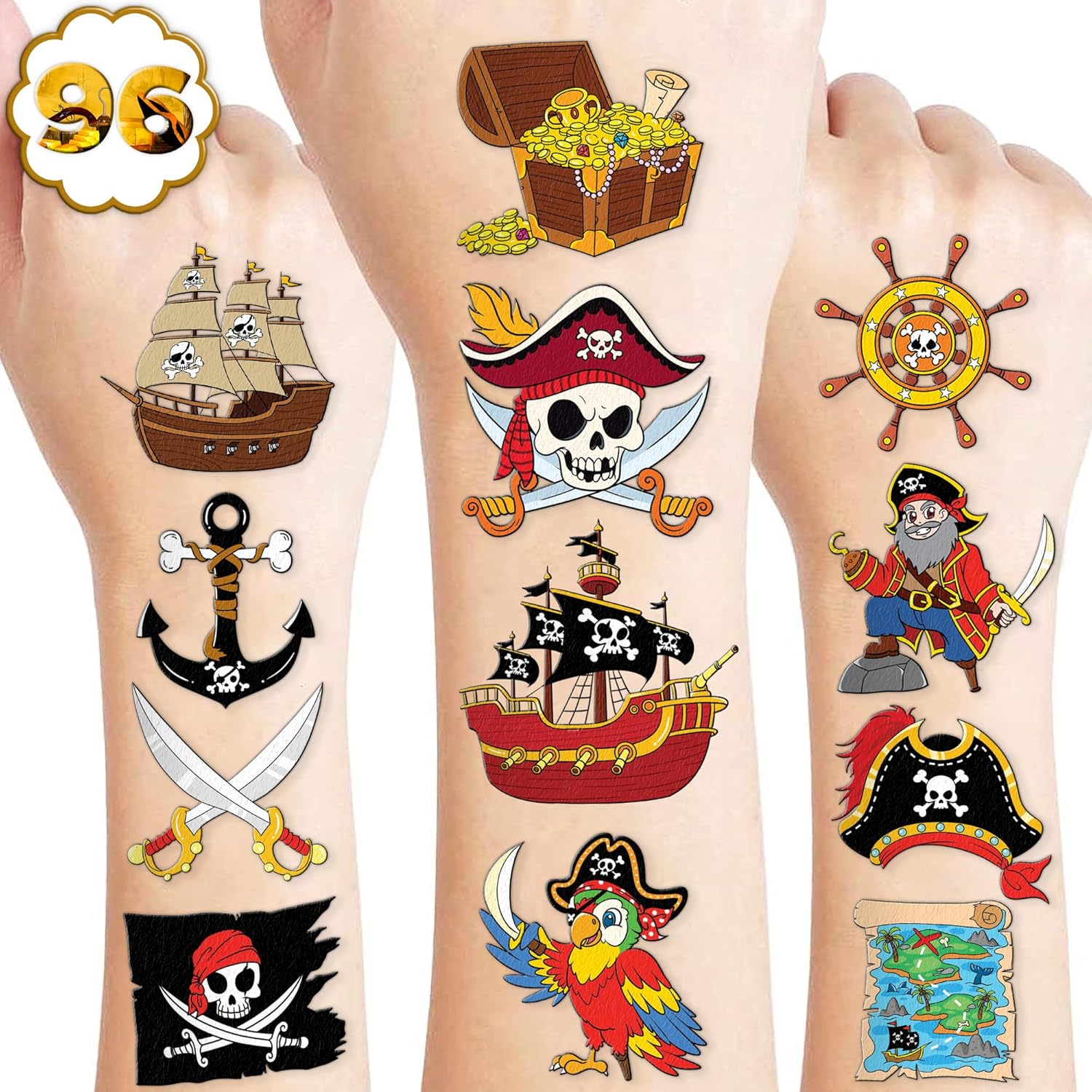 96PCS Pirate Ship Nautical Temporary Tattoos for Kids