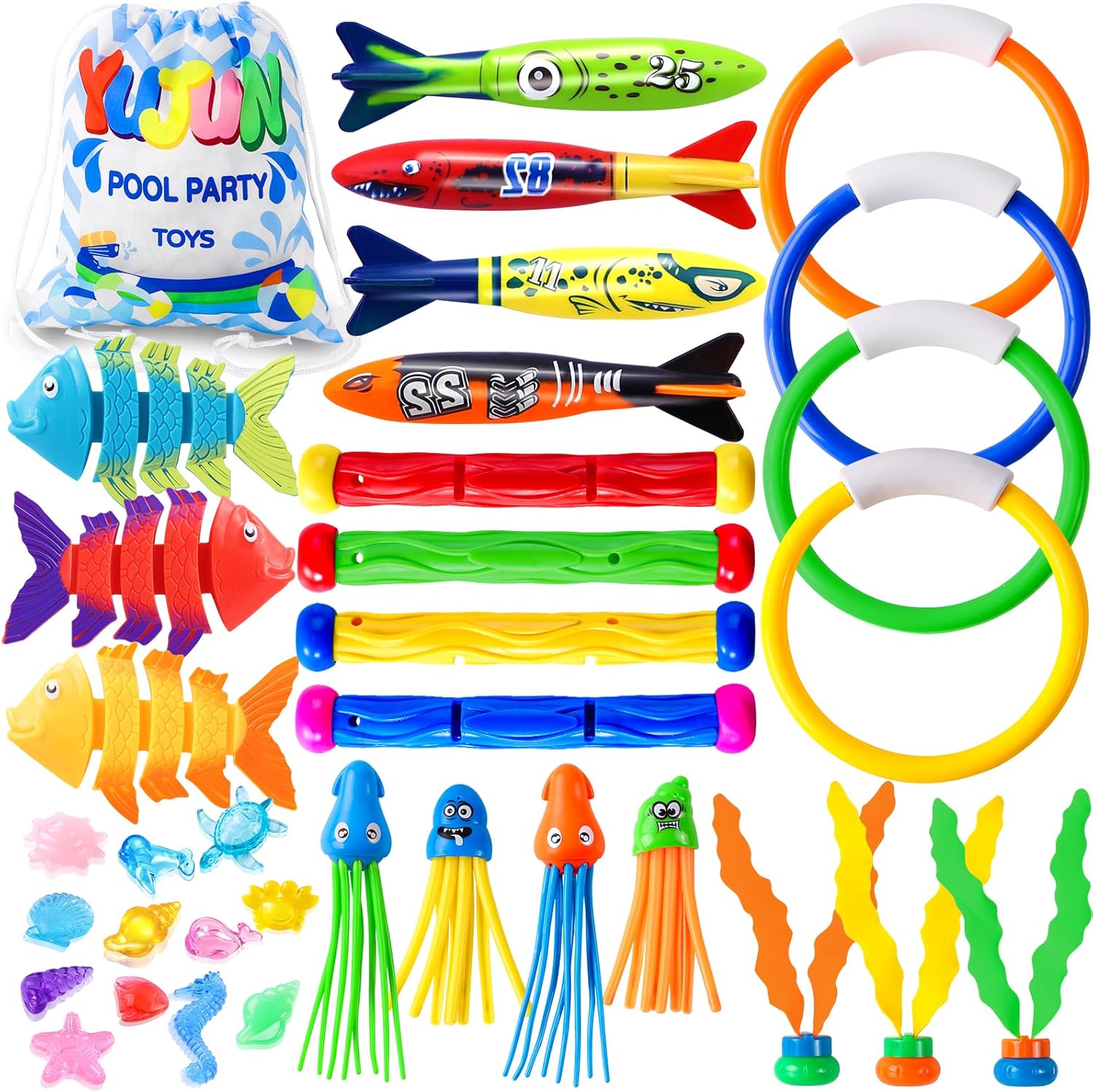 YUJUN 35PCS Pool Diving Toy Set for Kids