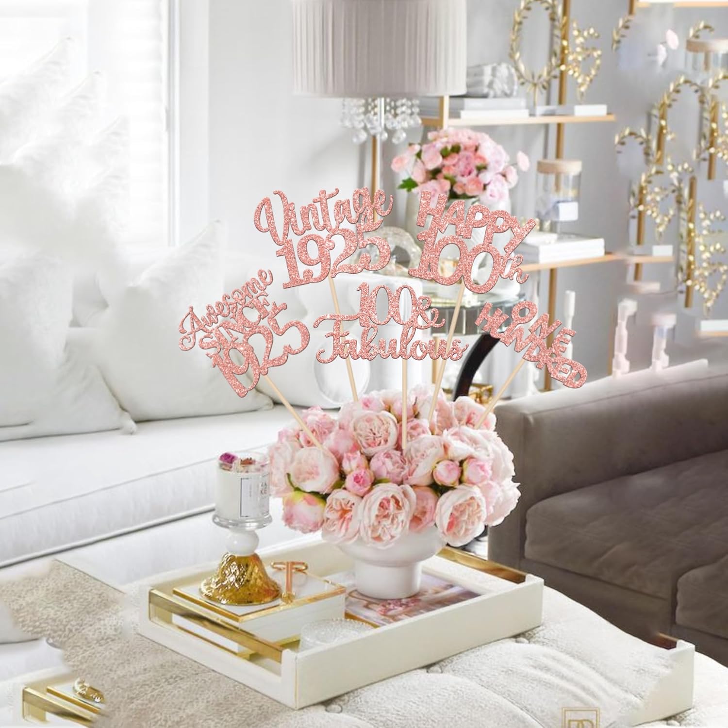 15PCS Rose Gold Birthday Centerpiece Sticks