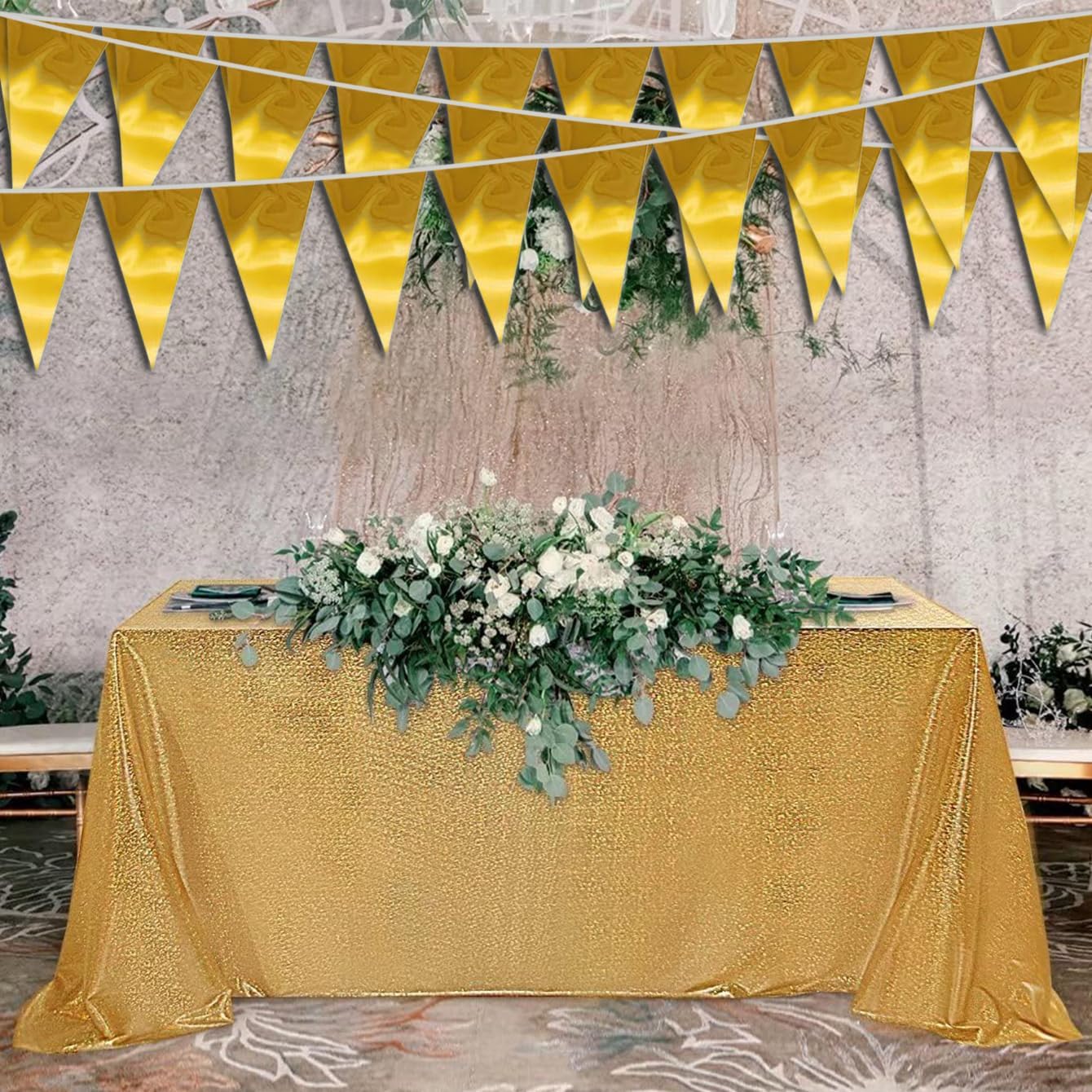 40M Gold Triangle Pennant Banner Garland for Parties