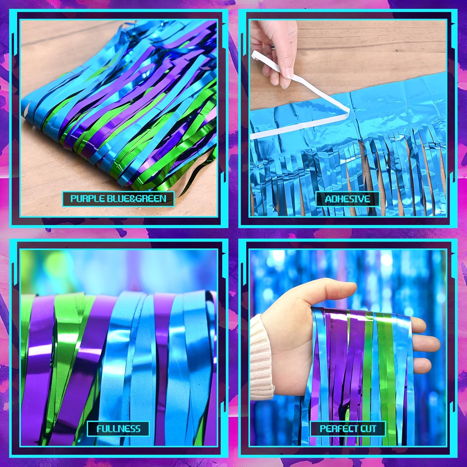 Mega-L Foil Fringe Curtains 2Pack for Game Party Backdrop