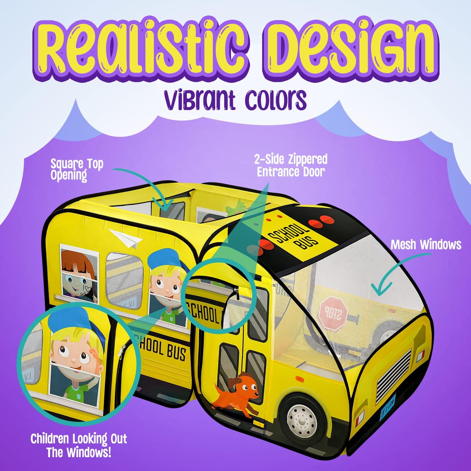 Kiddzery School Bus Pop Up Play Tent for Kids
