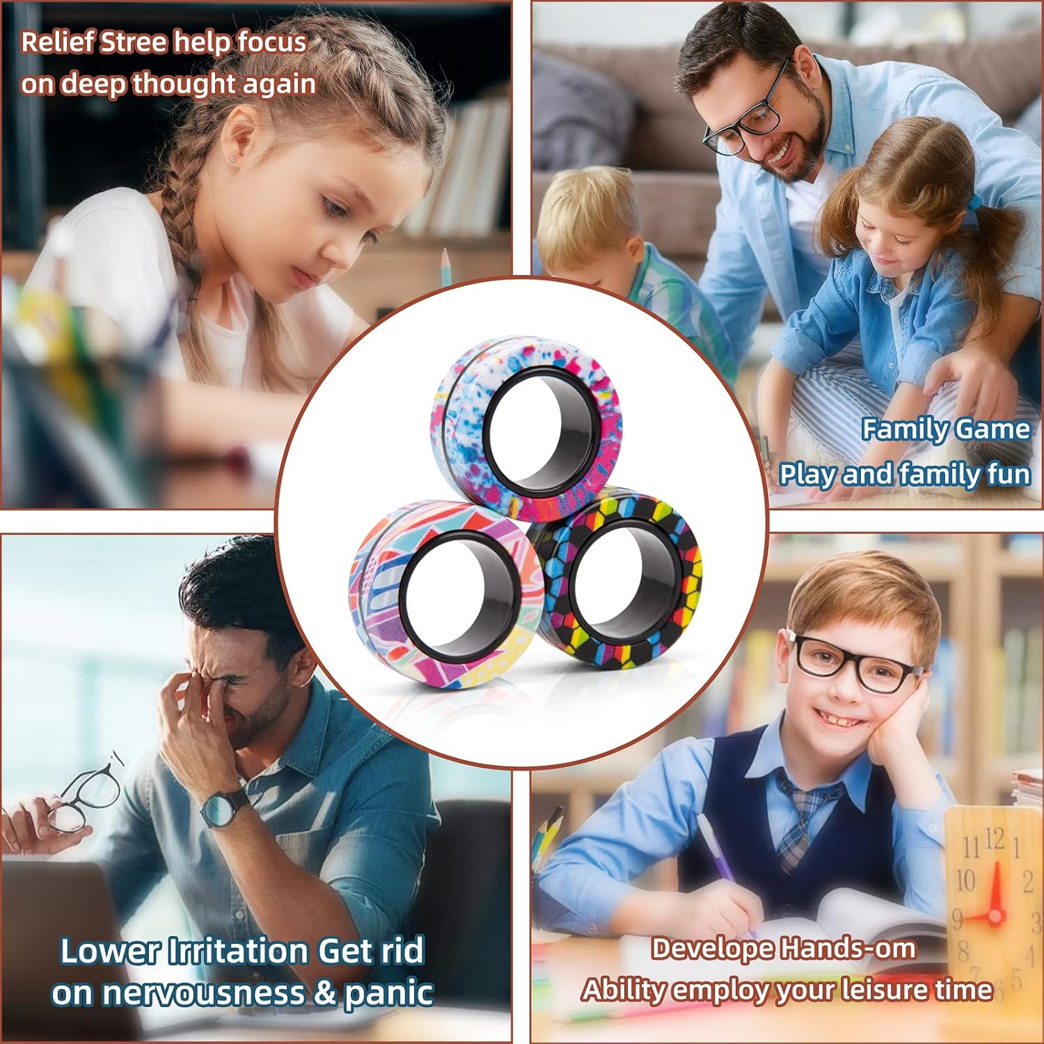 9Pcs Magnetic Fidget Rings Toy Set for Adults and Kids