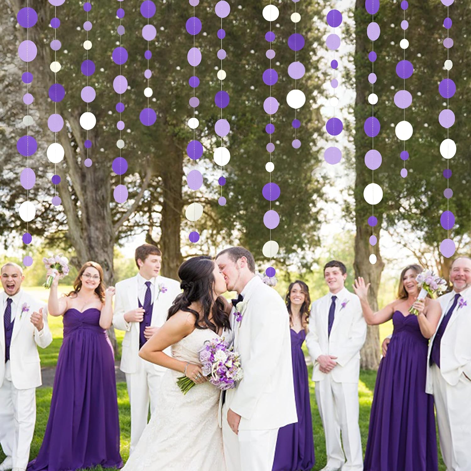 46 Ft Purple White Circle Dot Garland for Birthday Wedding Baby Shower