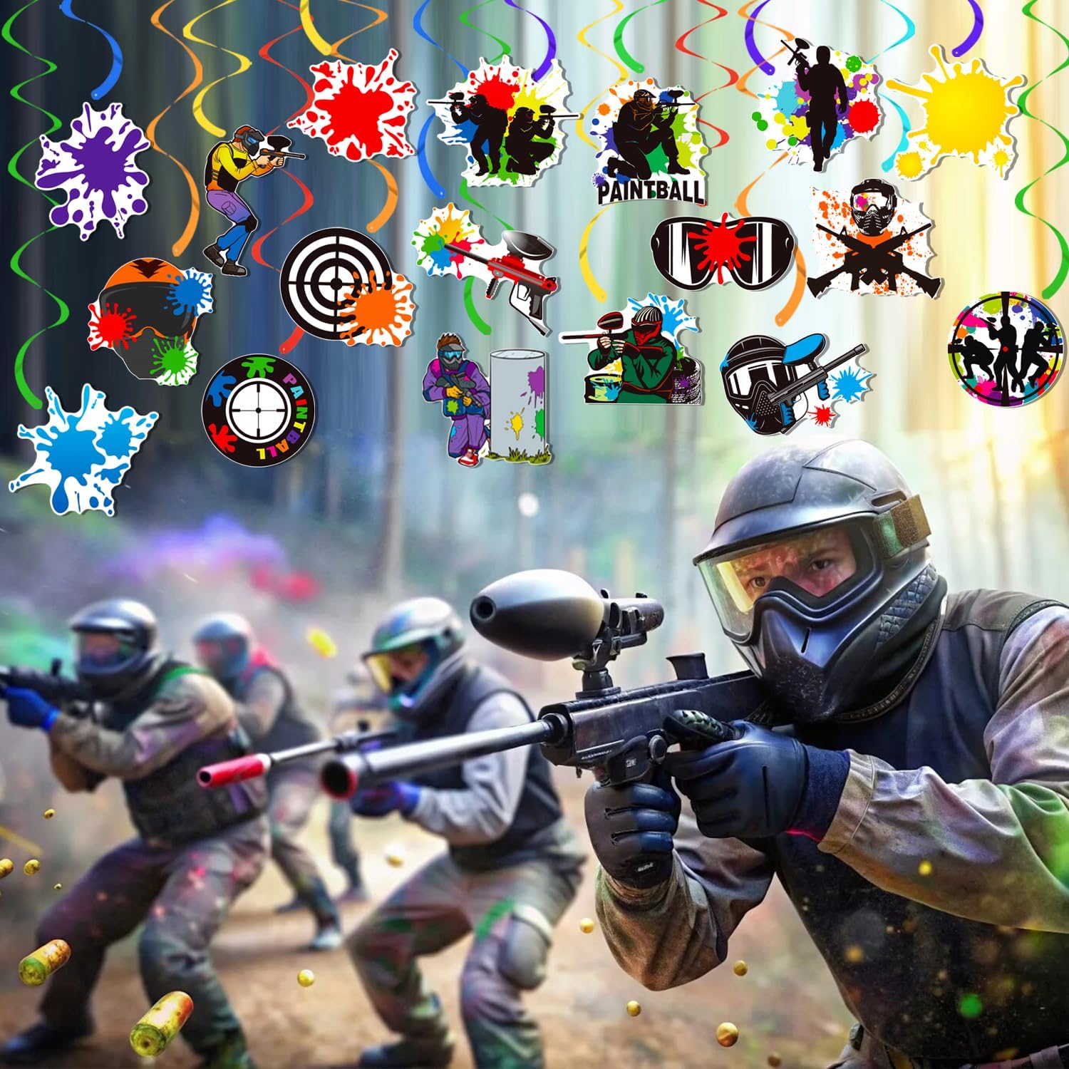 Paintball Party Hanging Swirls 24PCS Decorations