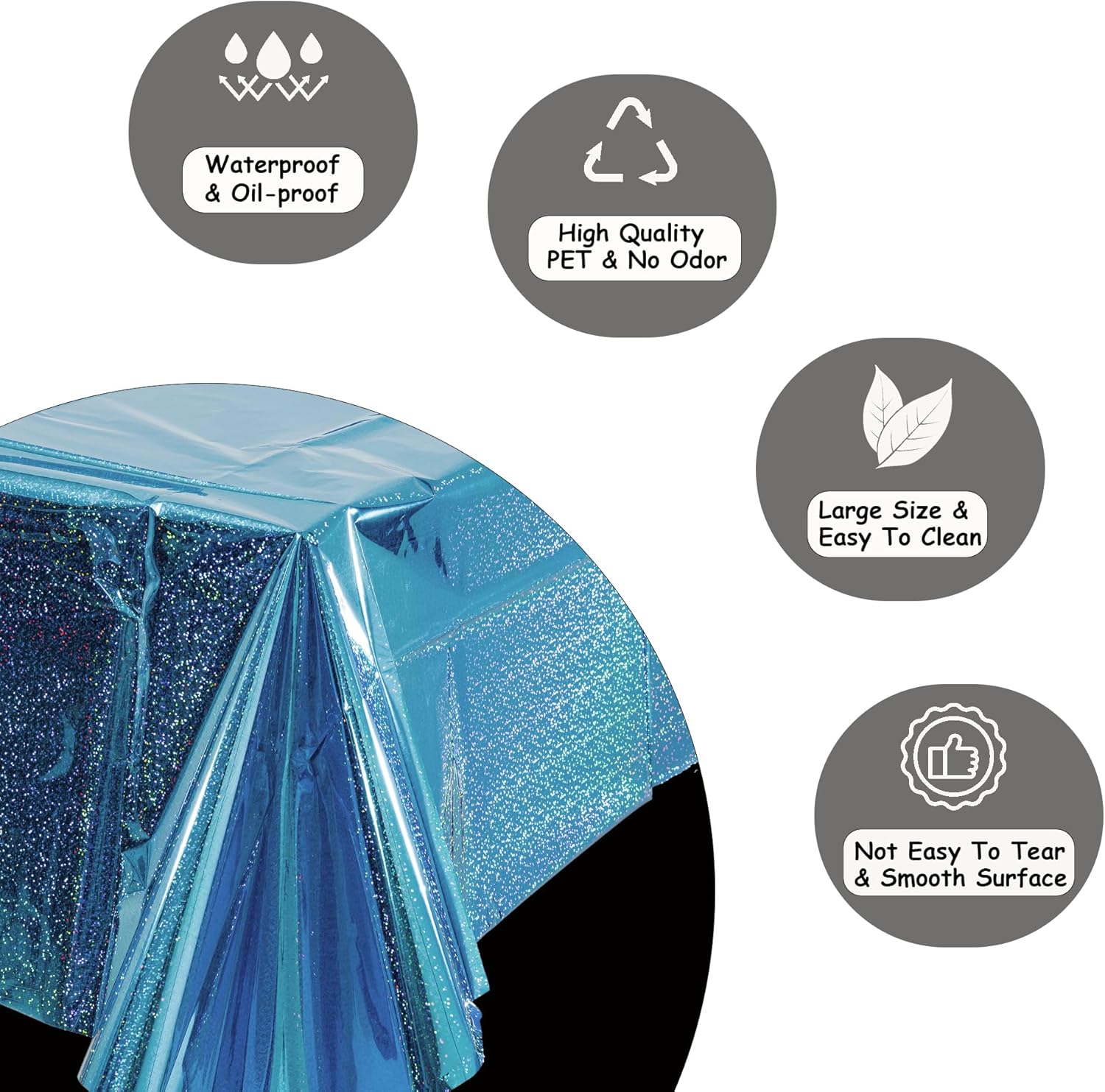 GREATRIL Blue Party Table Cover with Glitter Iridescent Finish