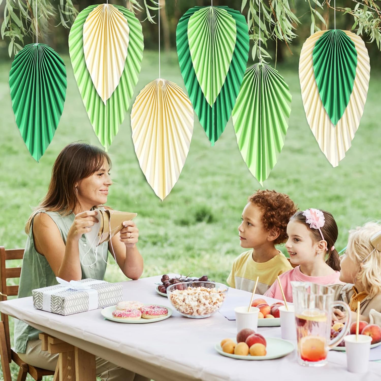 SUNBEAUTY Paper Fans Set of 9 Decor Green