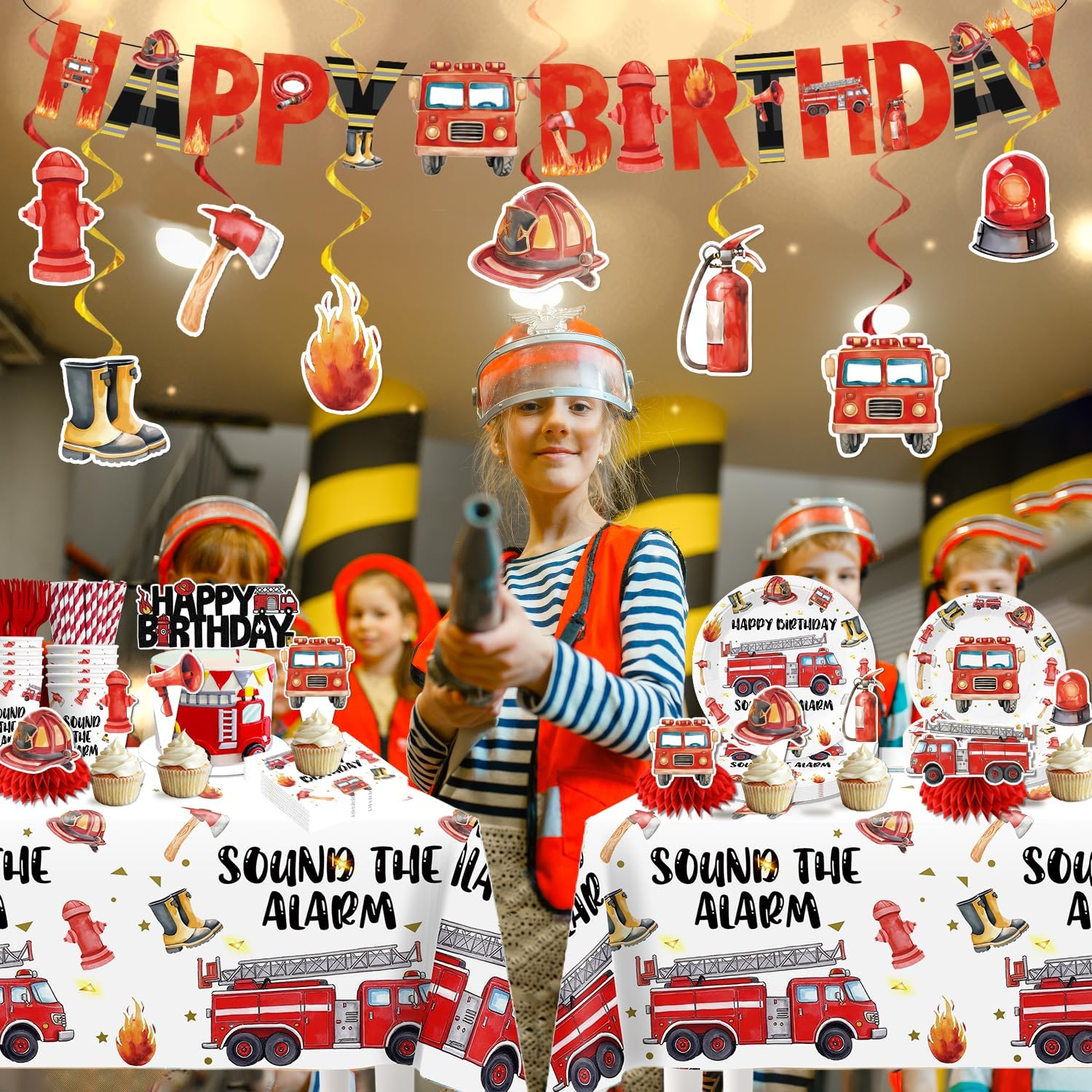 177pcs Firetruck Birthday Decorations Set for Firefighter Party
