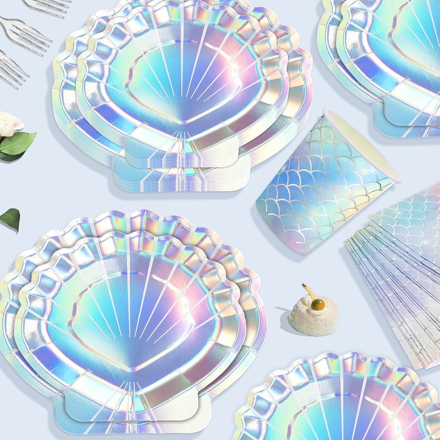 Iridescent Mermaid Shell Party Tableware Set for 20 Guests