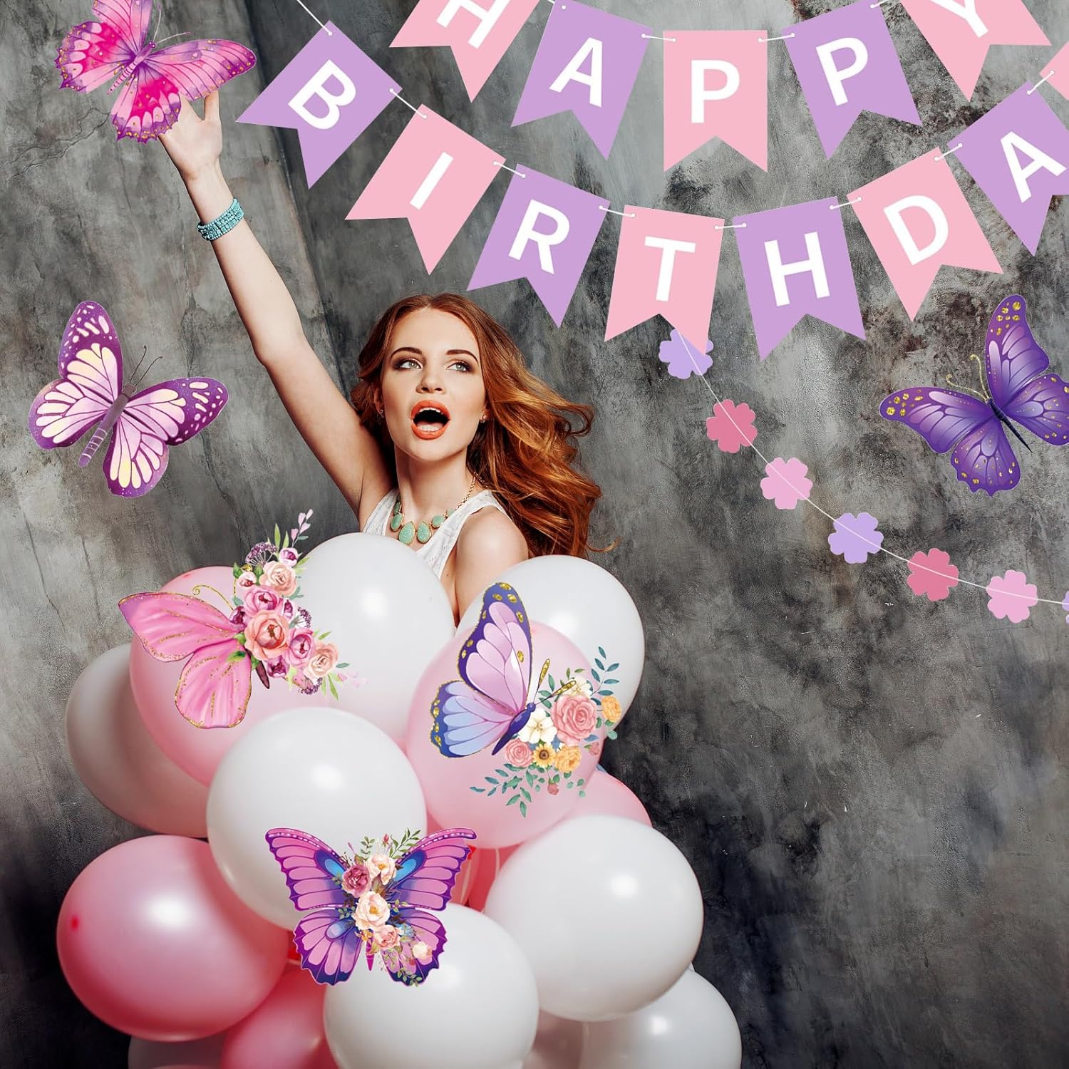 Purple Pink Birthday Decorations Set for Women Girls