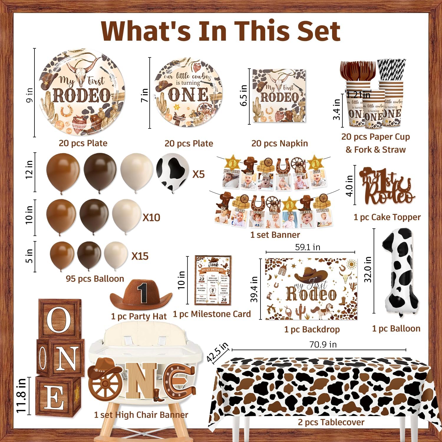 Cocomigo 226PCS First Rodeo Decorations Boy Party Set