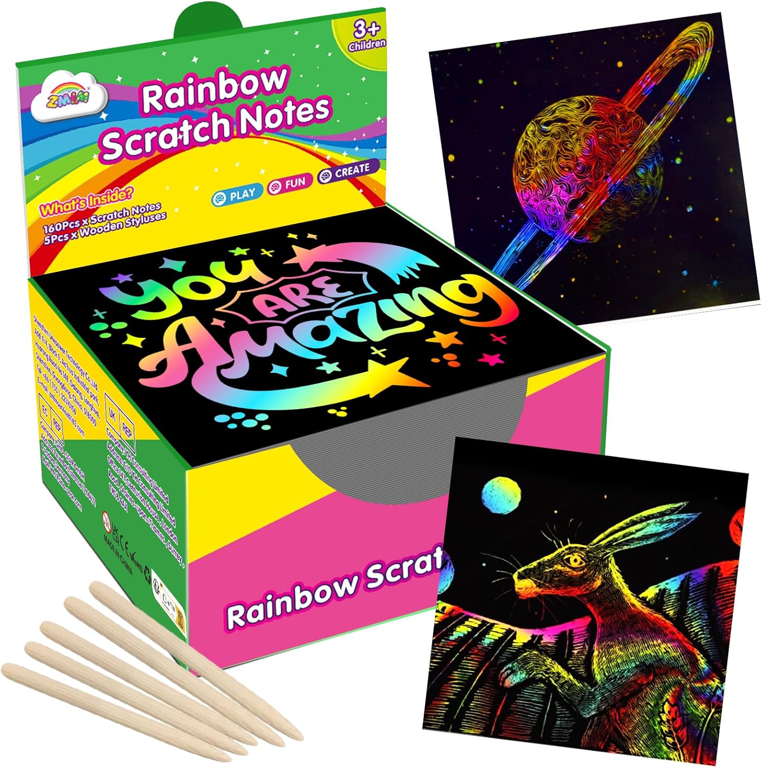 ZMLM Rainbow Scratch Art Papers with Styluses for Kids and Teens