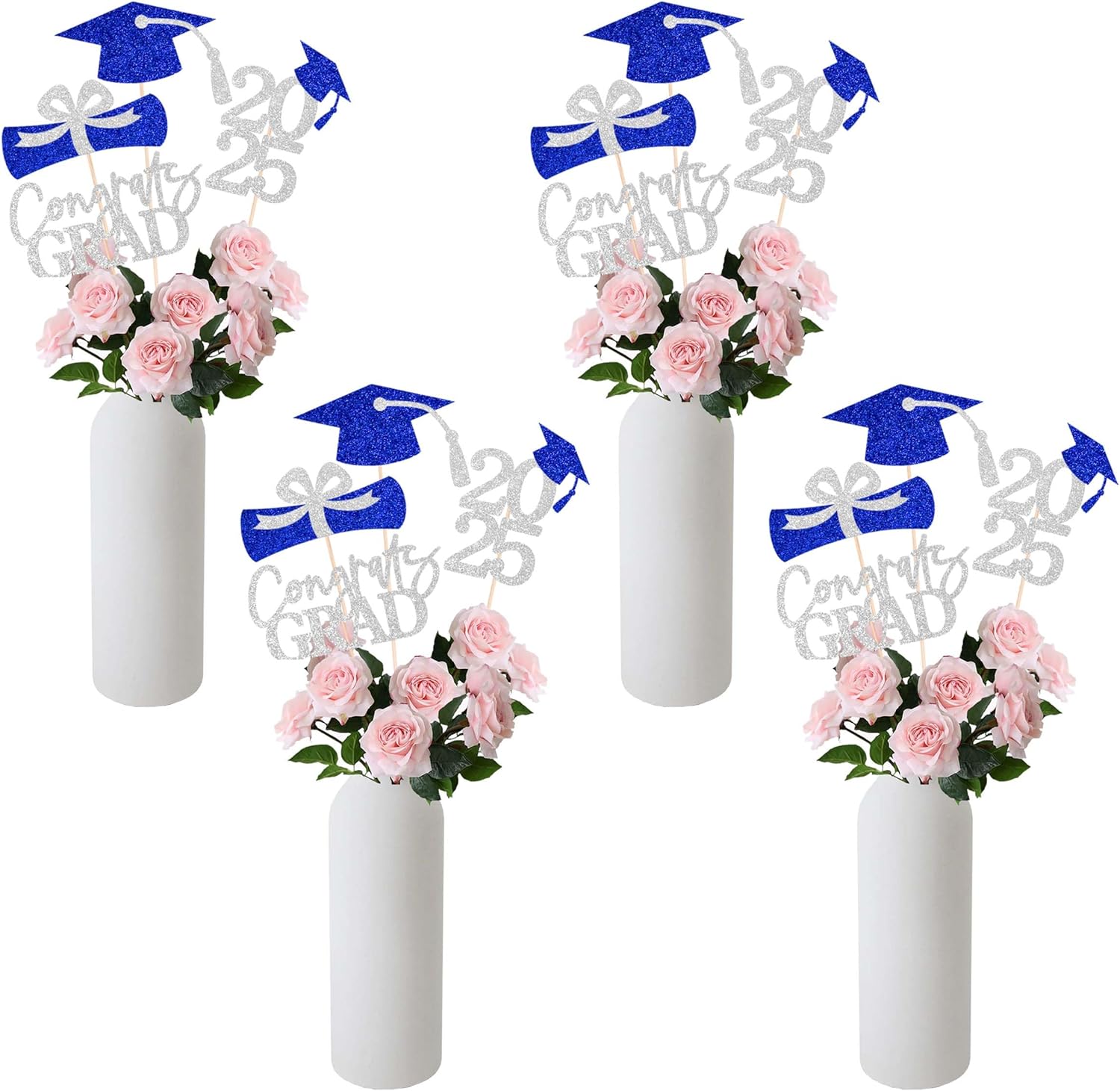 Gexolenu 16PCS Silver Blue Double-Sided Graduation Centerpieces