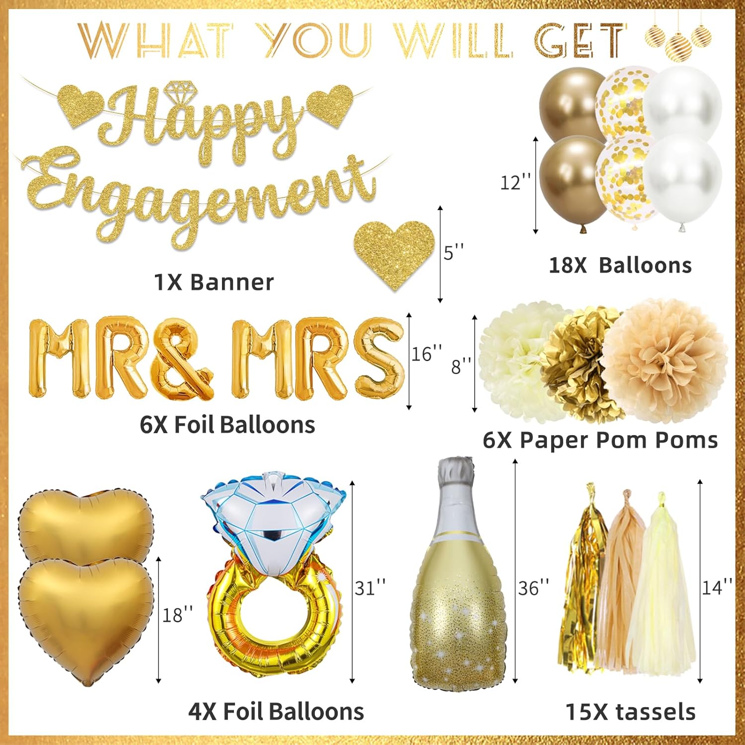 Gold Engagement Party Decorations Set