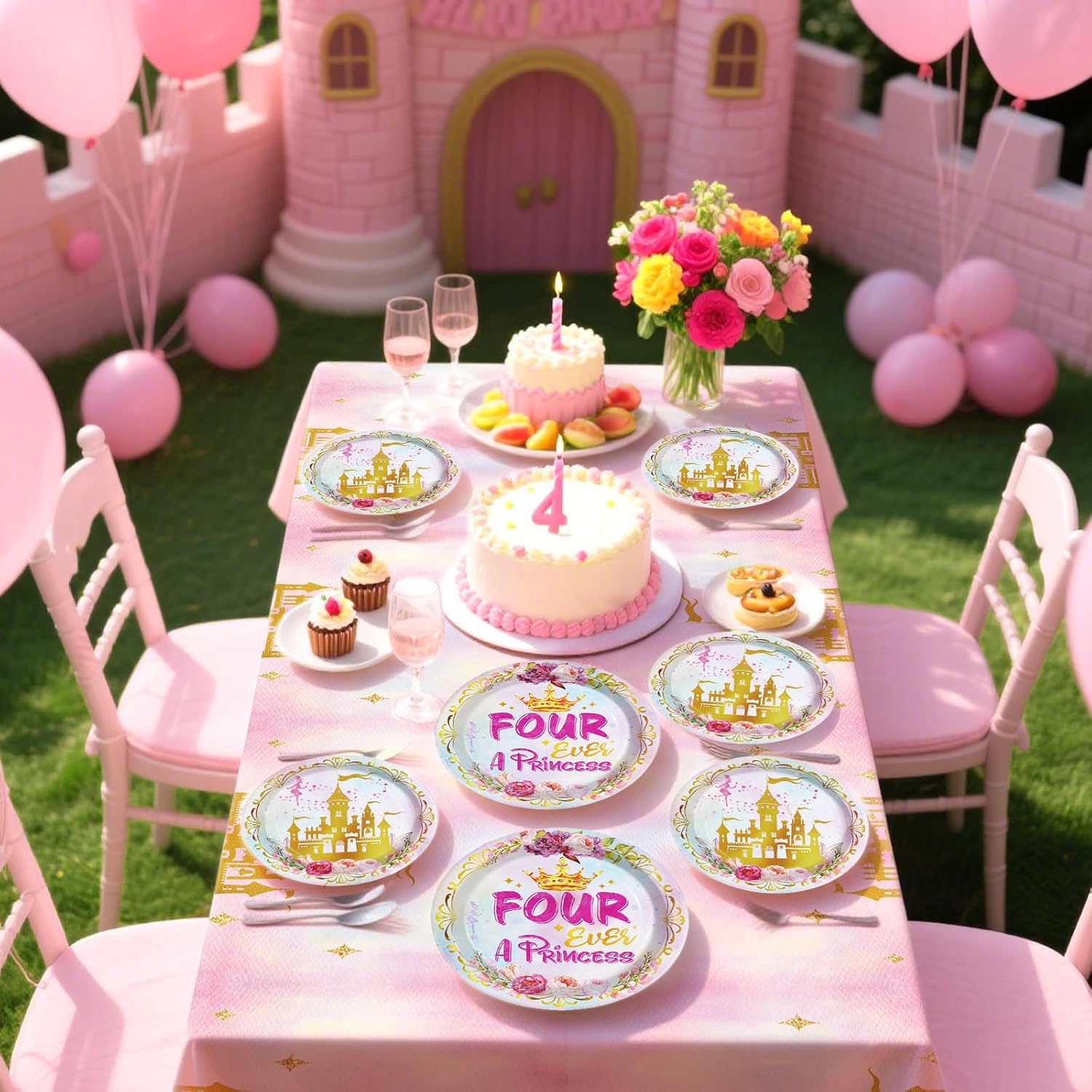 98 Pcs Princess Birthday Party Set Plates Napkins Tableware for 24 Guests
