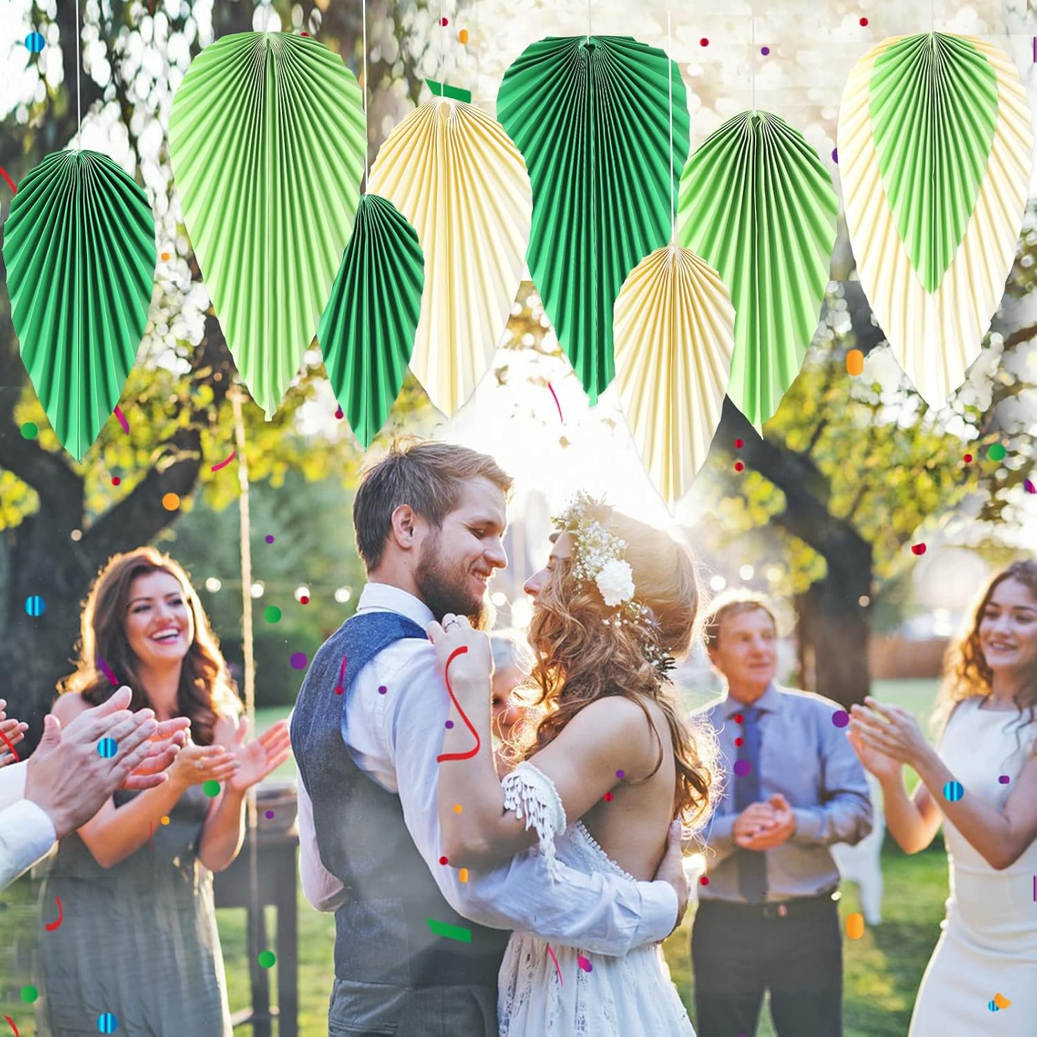 SUNBEAUTY Paper Fans Set of 9 Decor Green