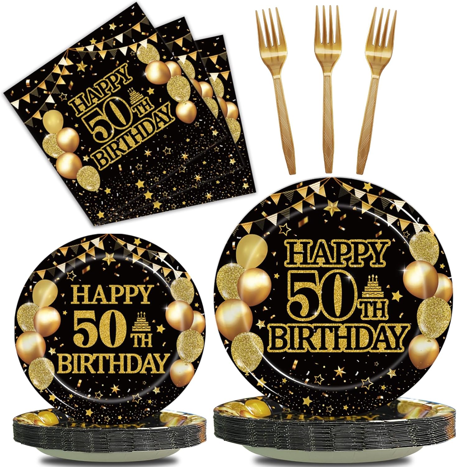 Kepeel 96Pcs 50th Birthday Tableware Set for 24 Guests