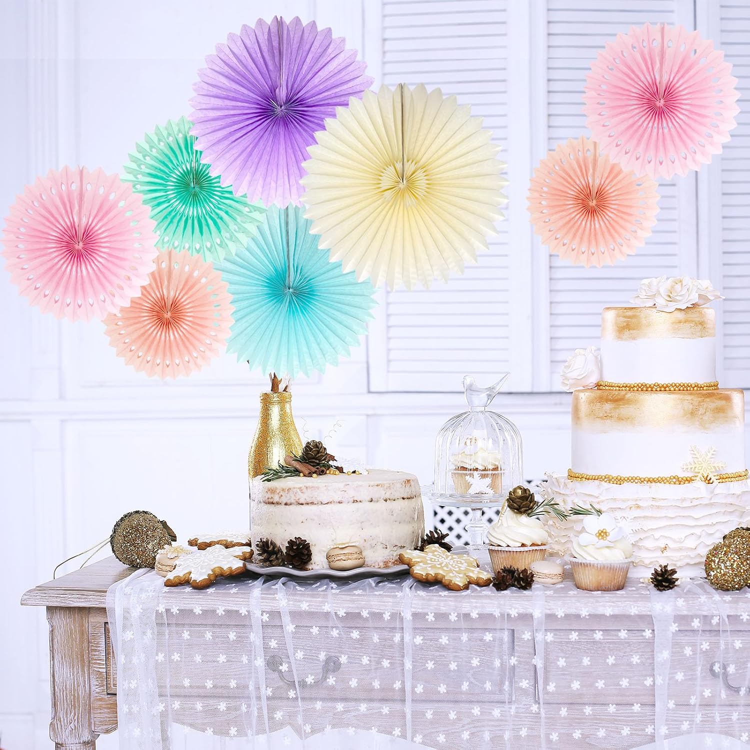 Pastel Rainbow Paper Fans Decorations