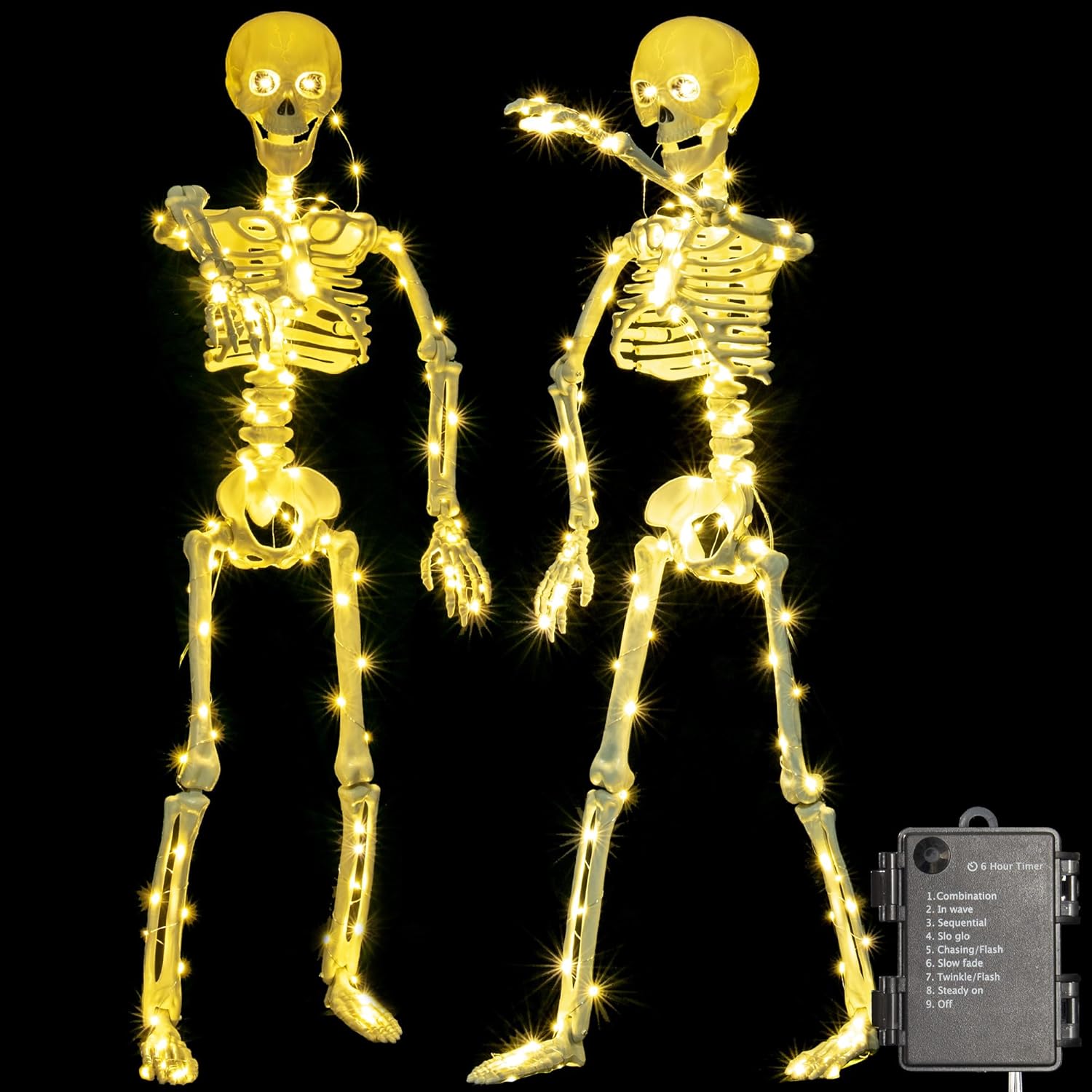 HBSTK 2 Pack 40 Inches Halloween Skeleton Prop with LED Lights