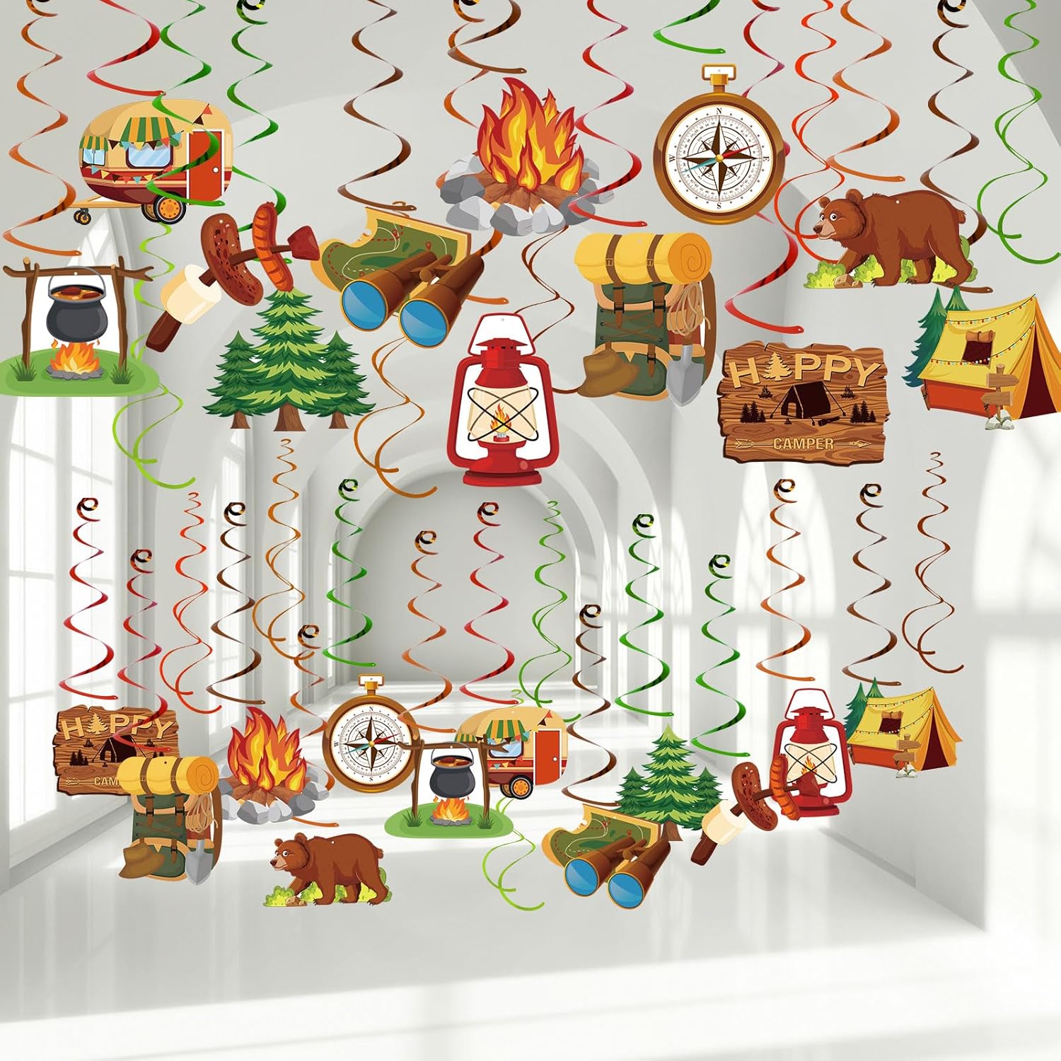Camping Hanging Swirls 58 Pieces Party Decor