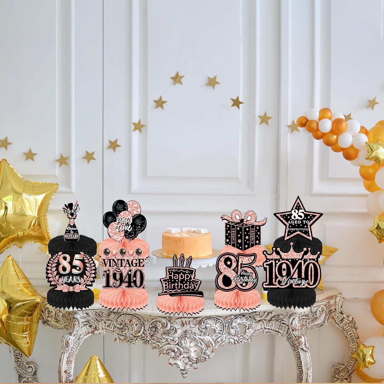 85th Birthday Decorations 9PCS Rose Gold Honeycomb Centerpieces