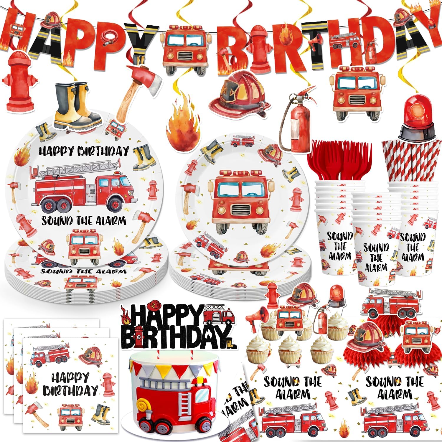 177pcs Firetruck Birthday Decorations Set for Firefighter Party