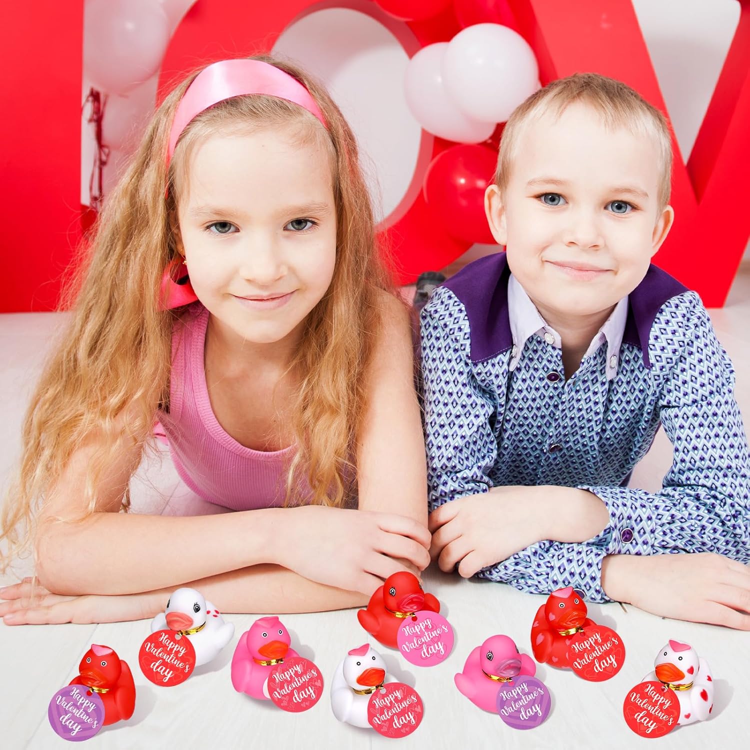 48 Valentines Rubber Ducks with Gift Cards and Gold Ropes