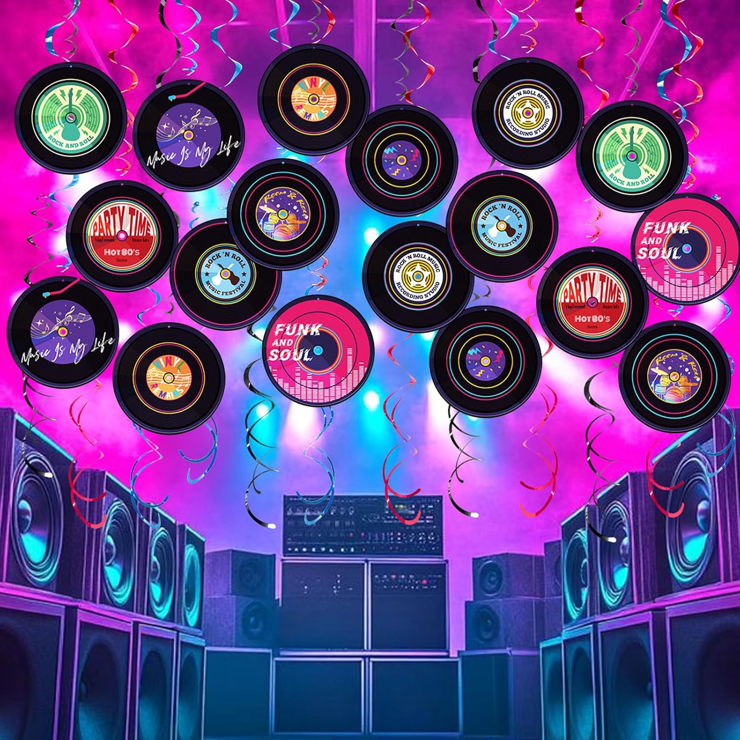 Rock and Roll Record Party Hanging Swirls 48 Pcs