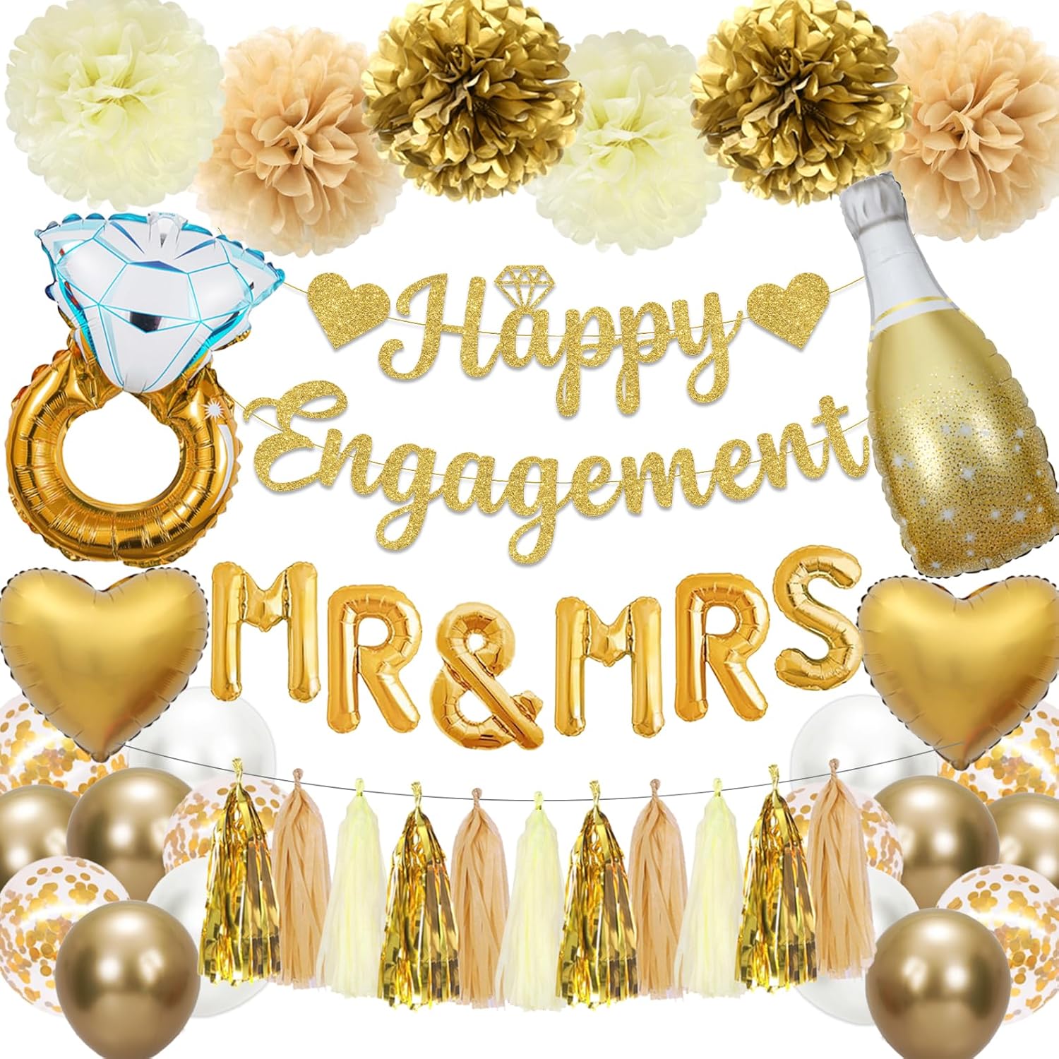 Gold Engagement Party Decorations Set
