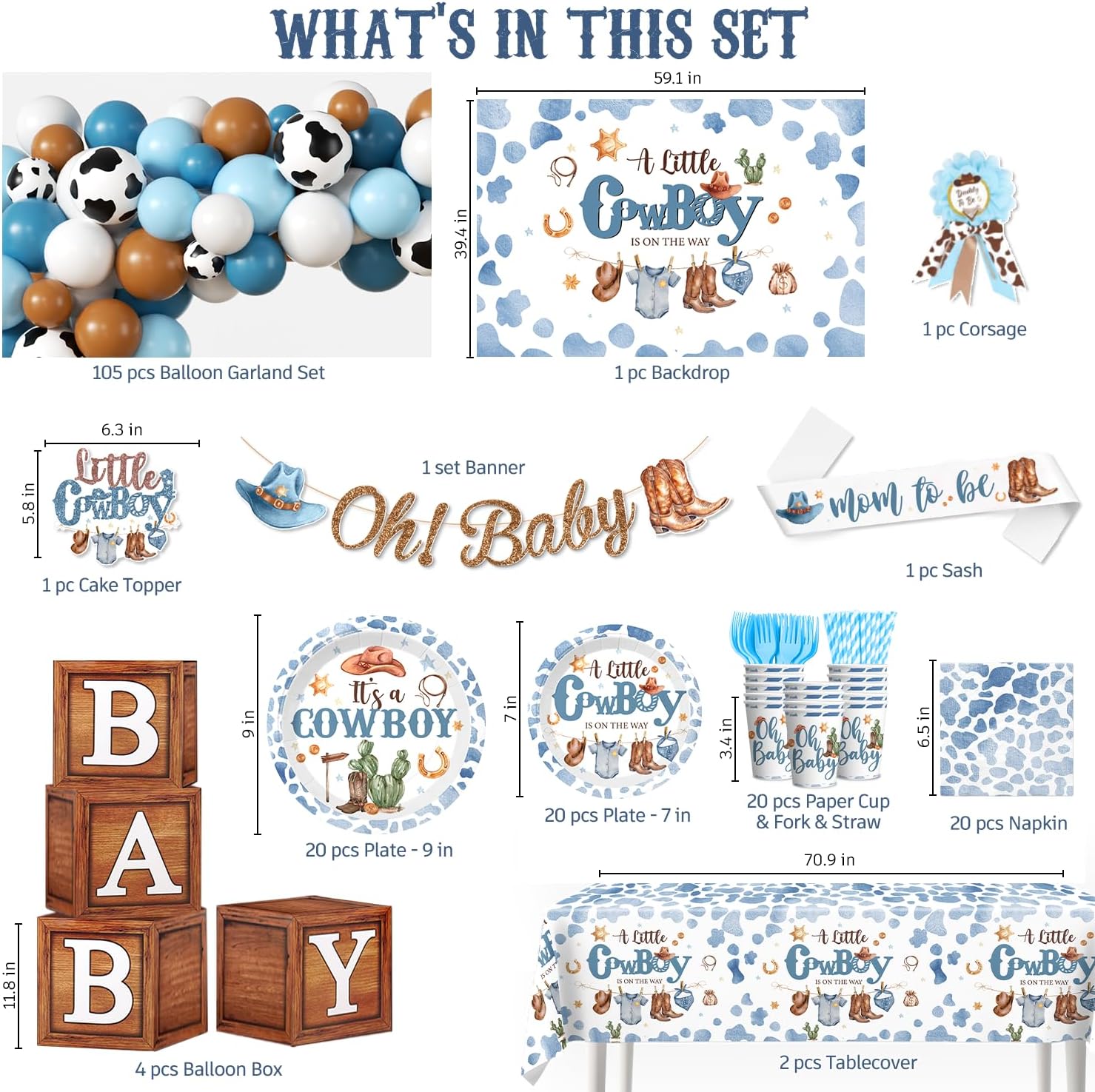 239pcs Cowboy Baby Shower Decorations Set