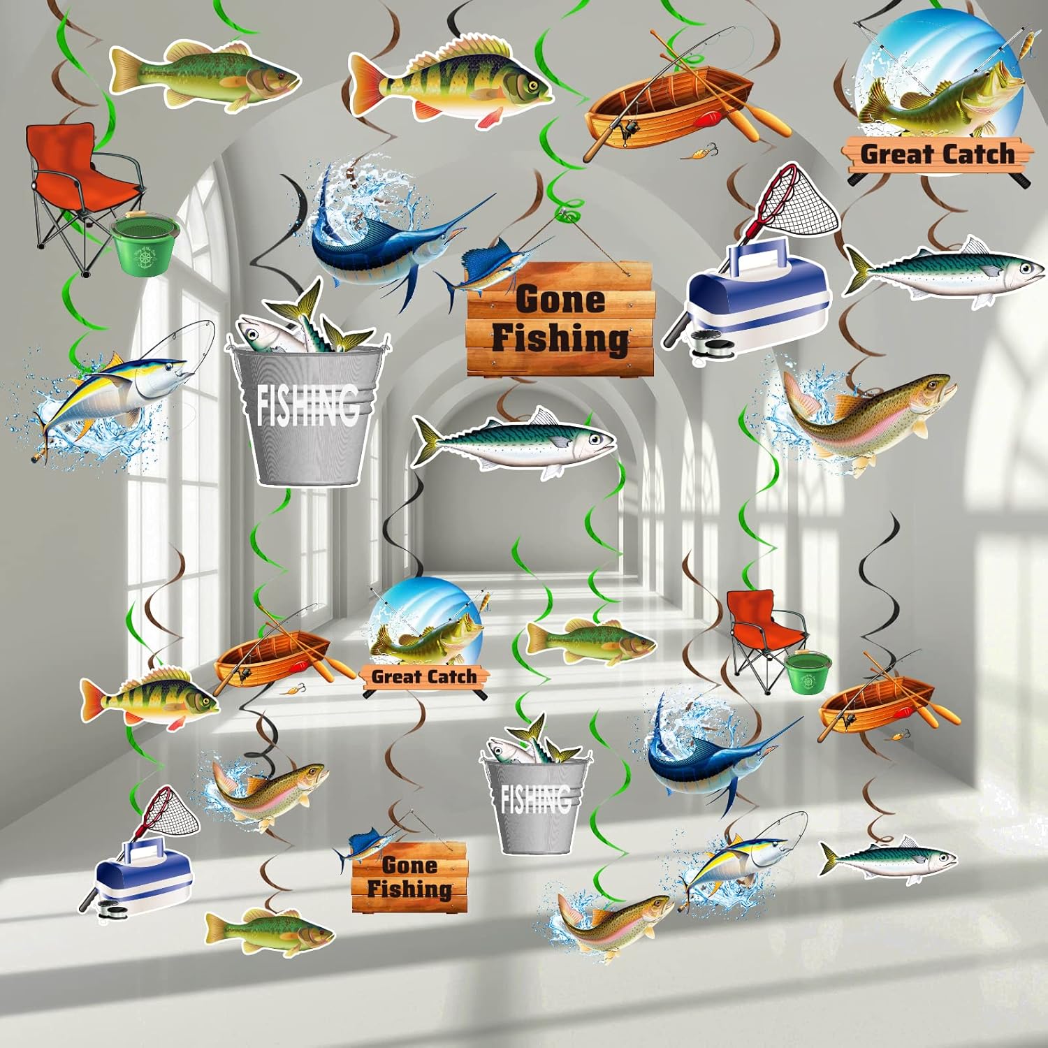 Gone Fishing Birthday Party Decorations Set 60Pcs